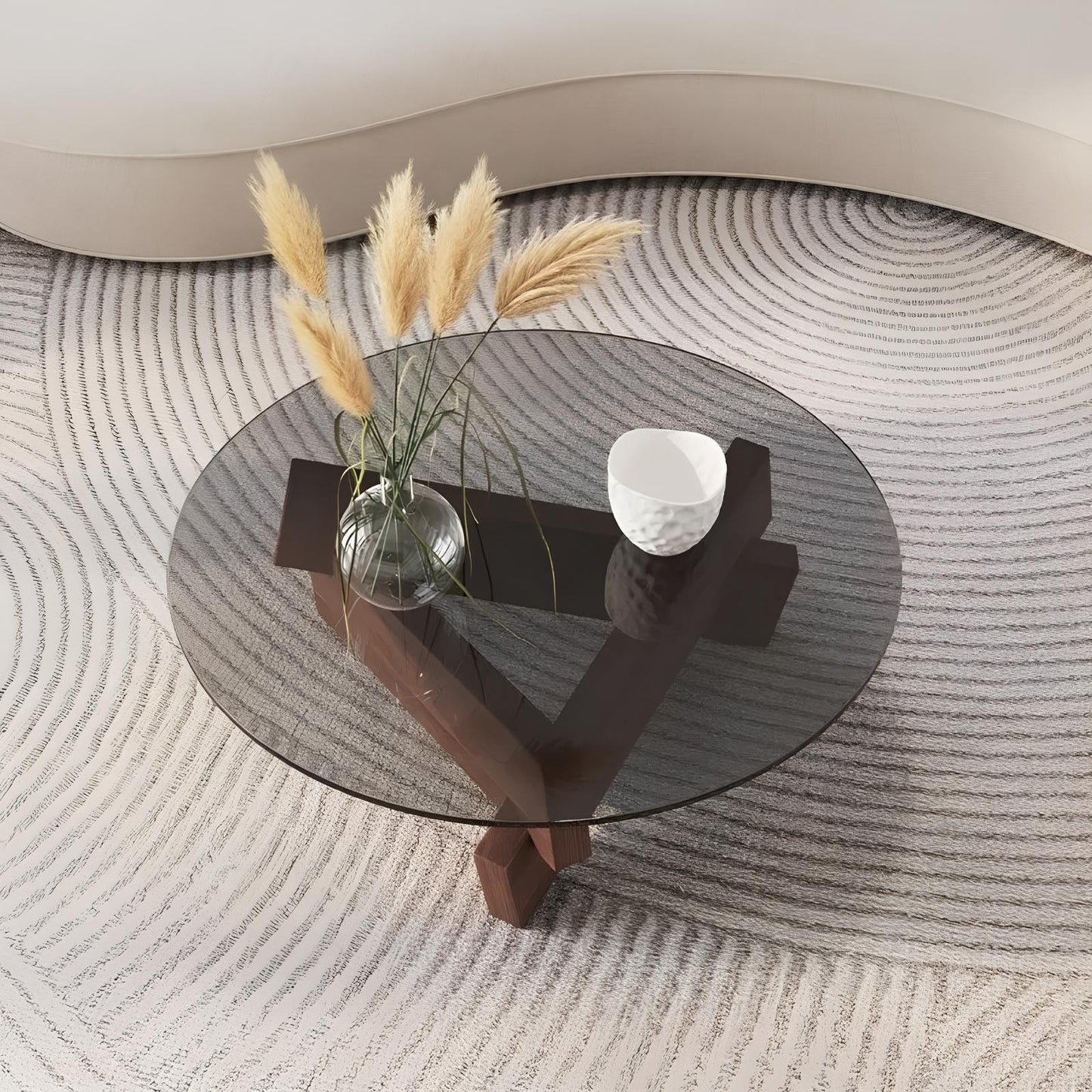 Nordic Transparent Glass Solid Wood Round Coffee Table - Homevalley.co.uk