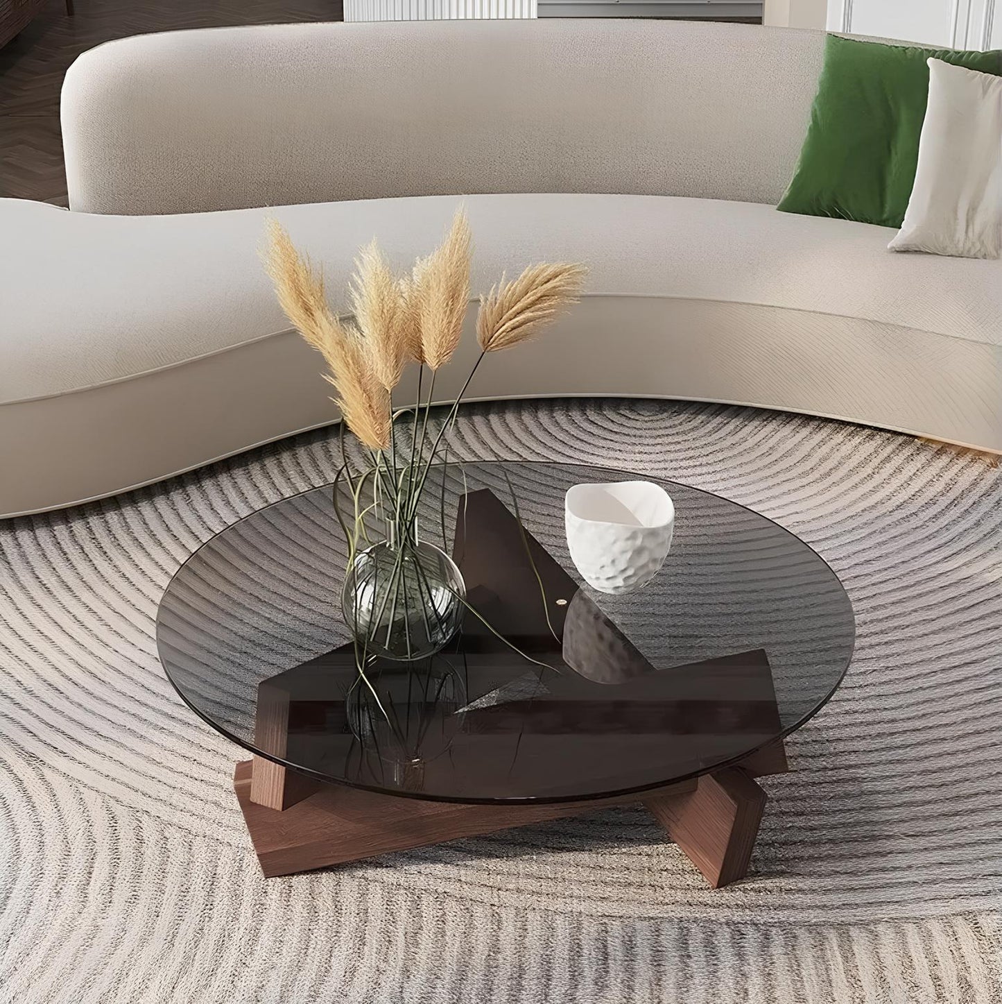 Nordic Transparent Glass Solid Wood Round Coffee Table - Homevalley.co.uk