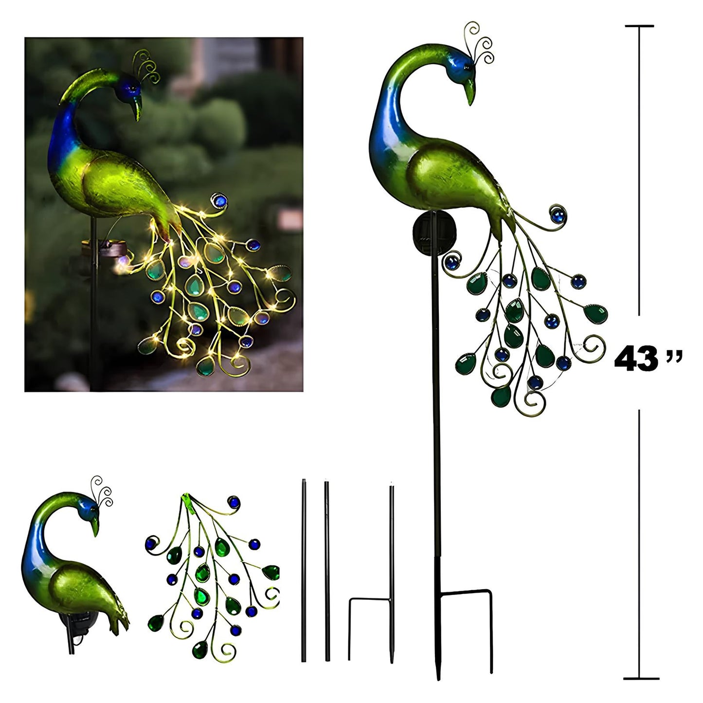 Peacock LED Solar Powered Light Waterproof Fairy Garden - Lawn Lights - Homevalley.co.uk