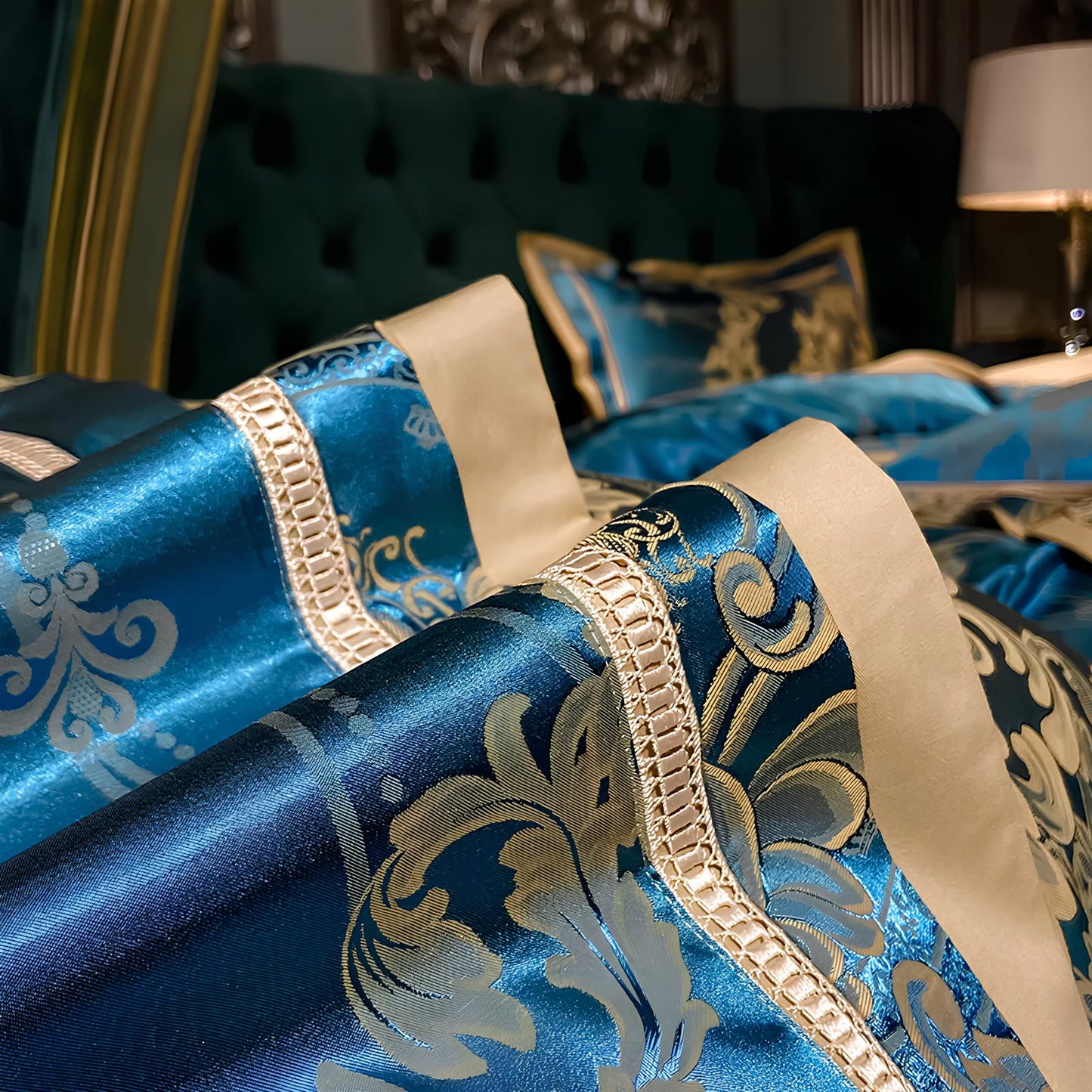 Premium Aqua Blue Jacquard Duvet Set 4Pcs - Homevalley.co.uk