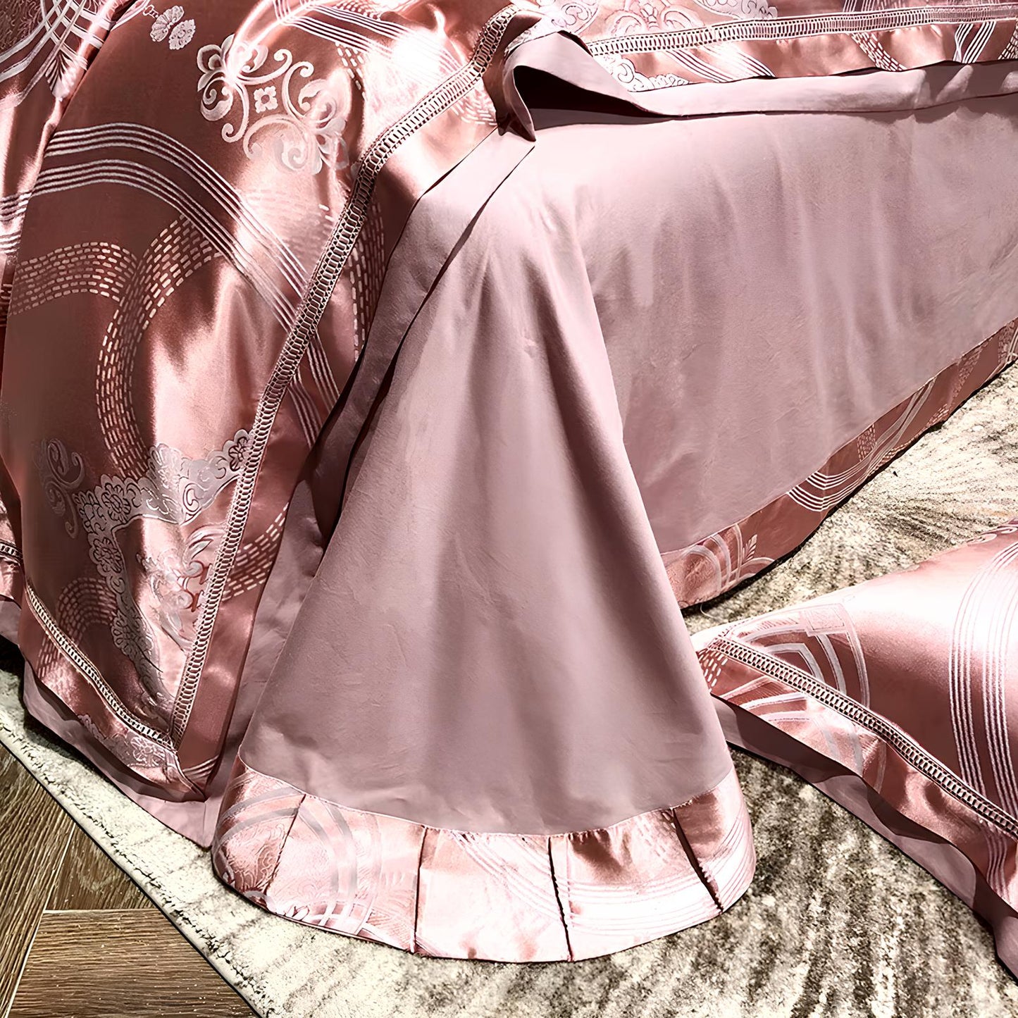 Premium Coral Pink Jacquard Duvet Set - Homevalley.co.uk