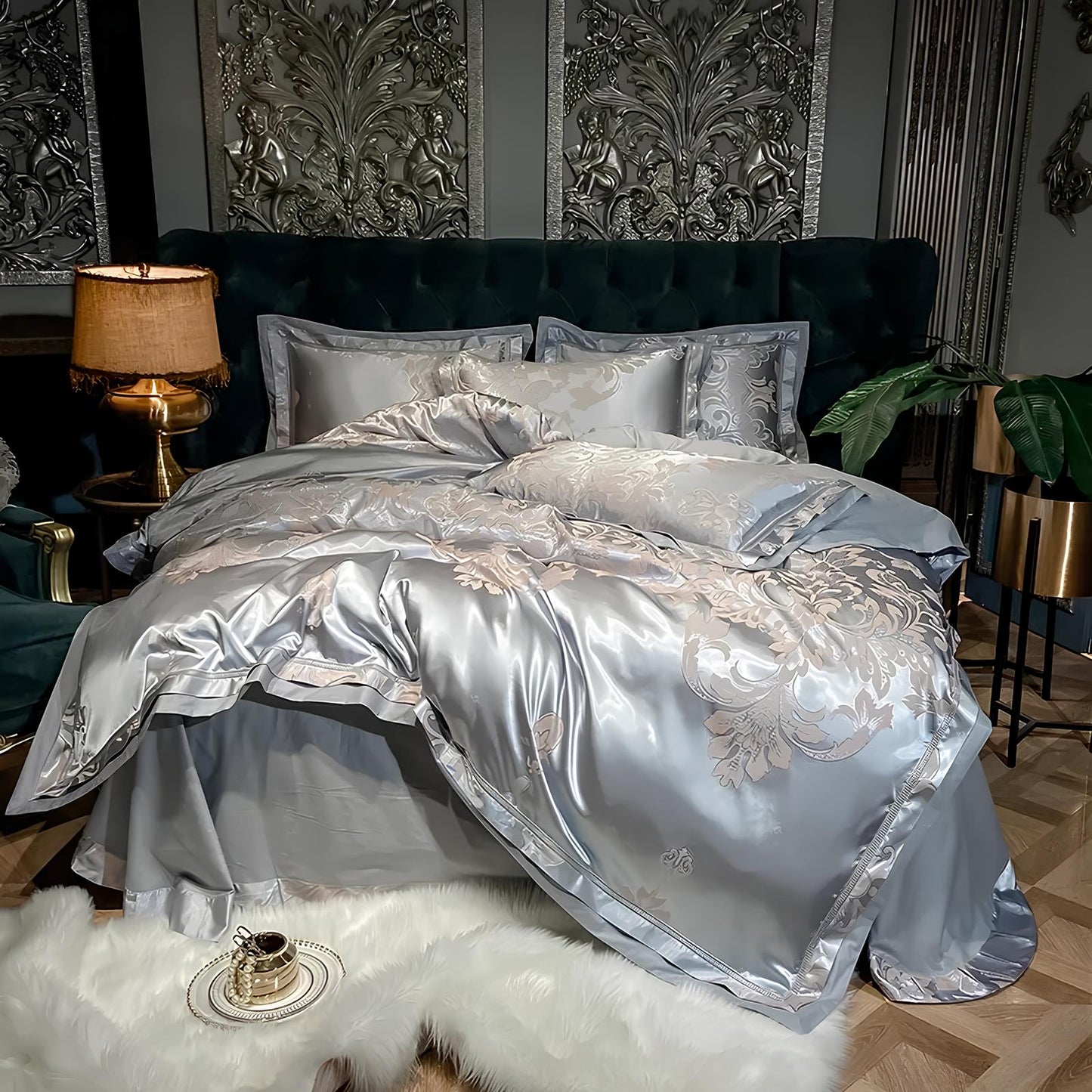 Premium Silver Jacquard Duvet Set - Homevalley.co.uk
