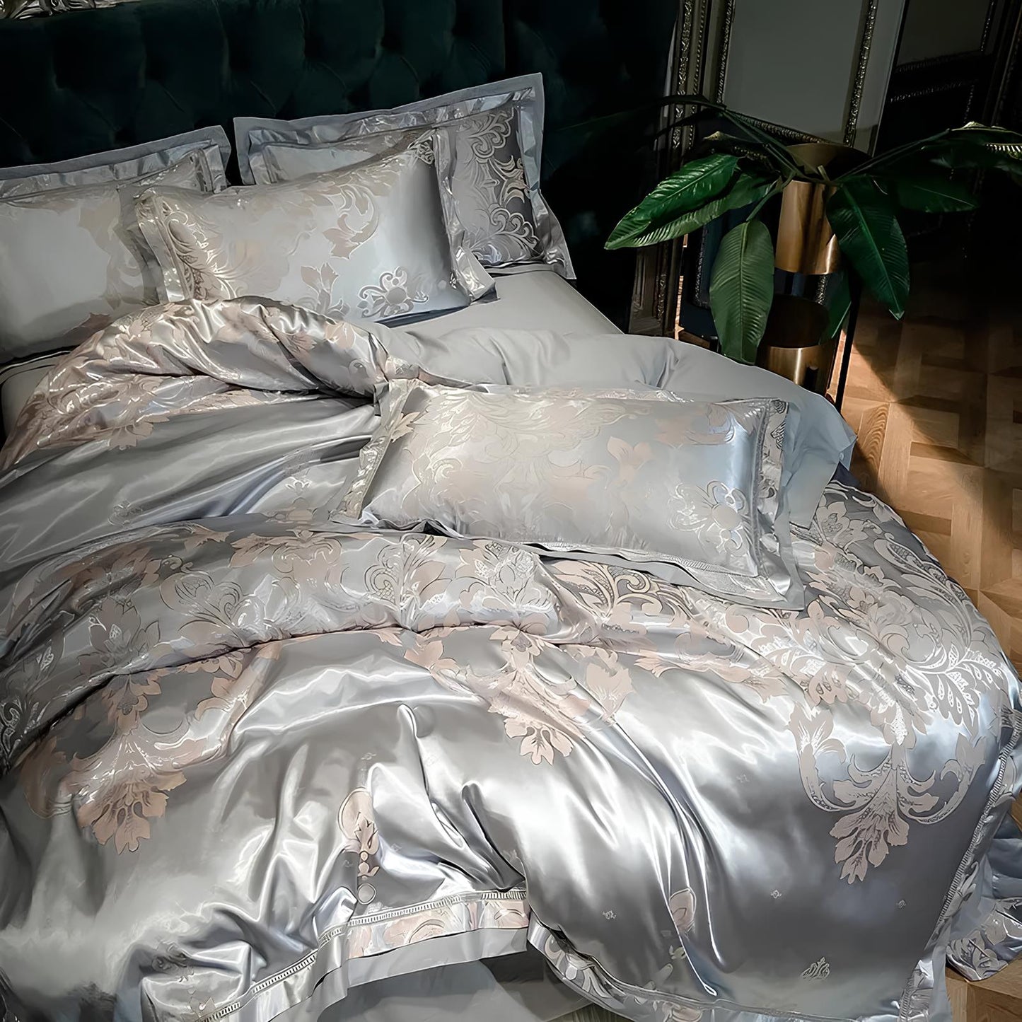 Premium Silver Jacquard Duvet Set - Homevalley.co.uk