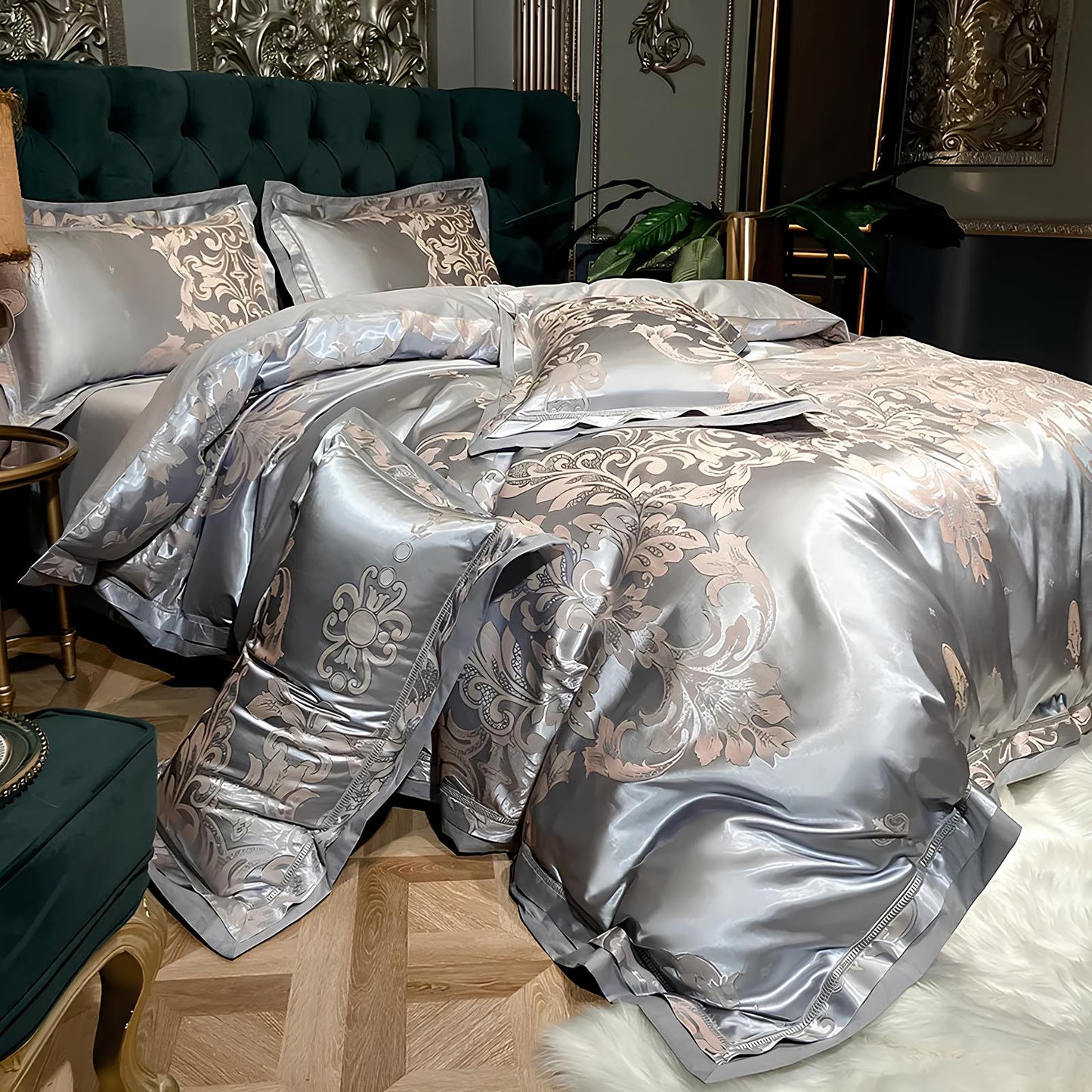 Premium Silver Jacquard Duvet Set - Homevalley.co.uk
