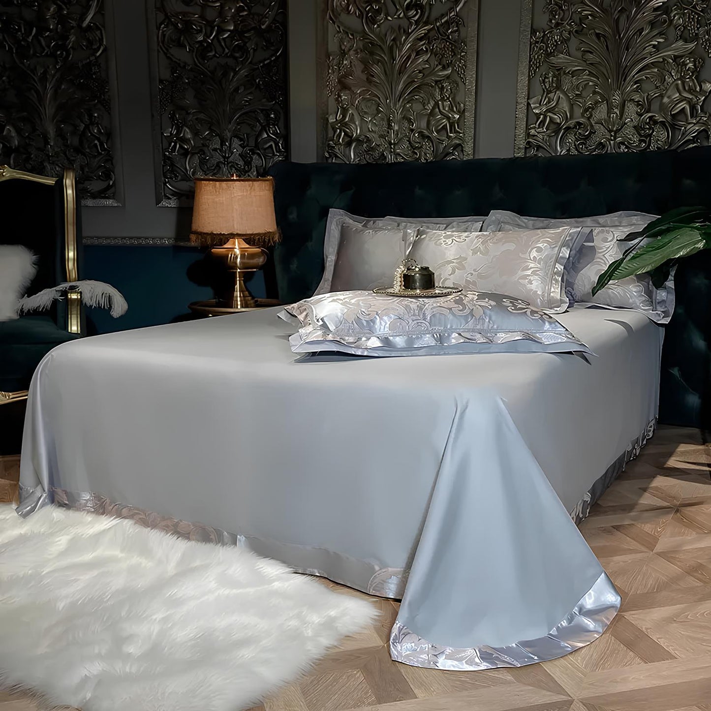 Premium Silver Jacquard Duvet Set - Homevalley.co.uk