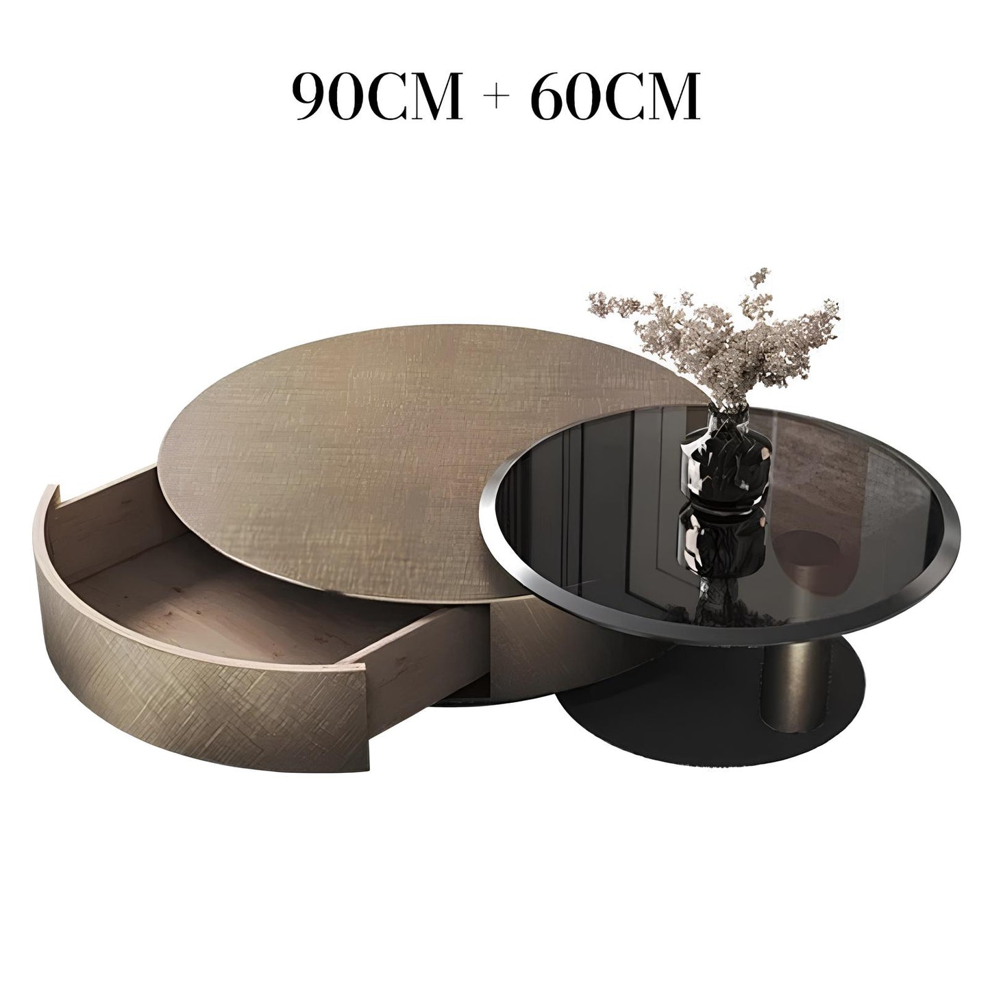 Premium Stainless Steel Round Coffee Tables - Luxurious Tempered Glass Side Table set - Homevalley.co.uk