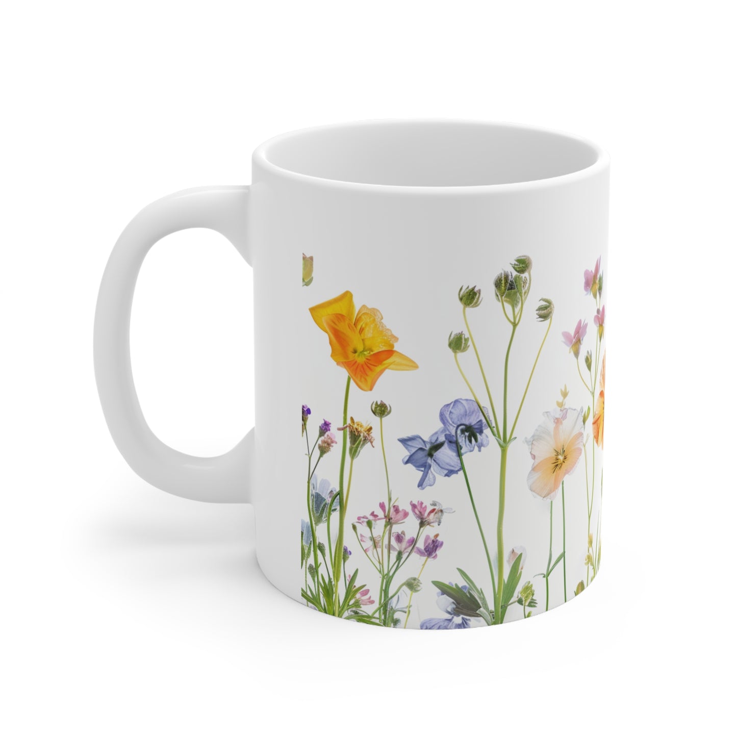 Pressed Flowers Mug, Boho Wildflowers, Cottage Coffee Mug, Vintage Botanical Tea Cup, Pastel Floral Tea Mug, 11oz - Homevalley.co.uk