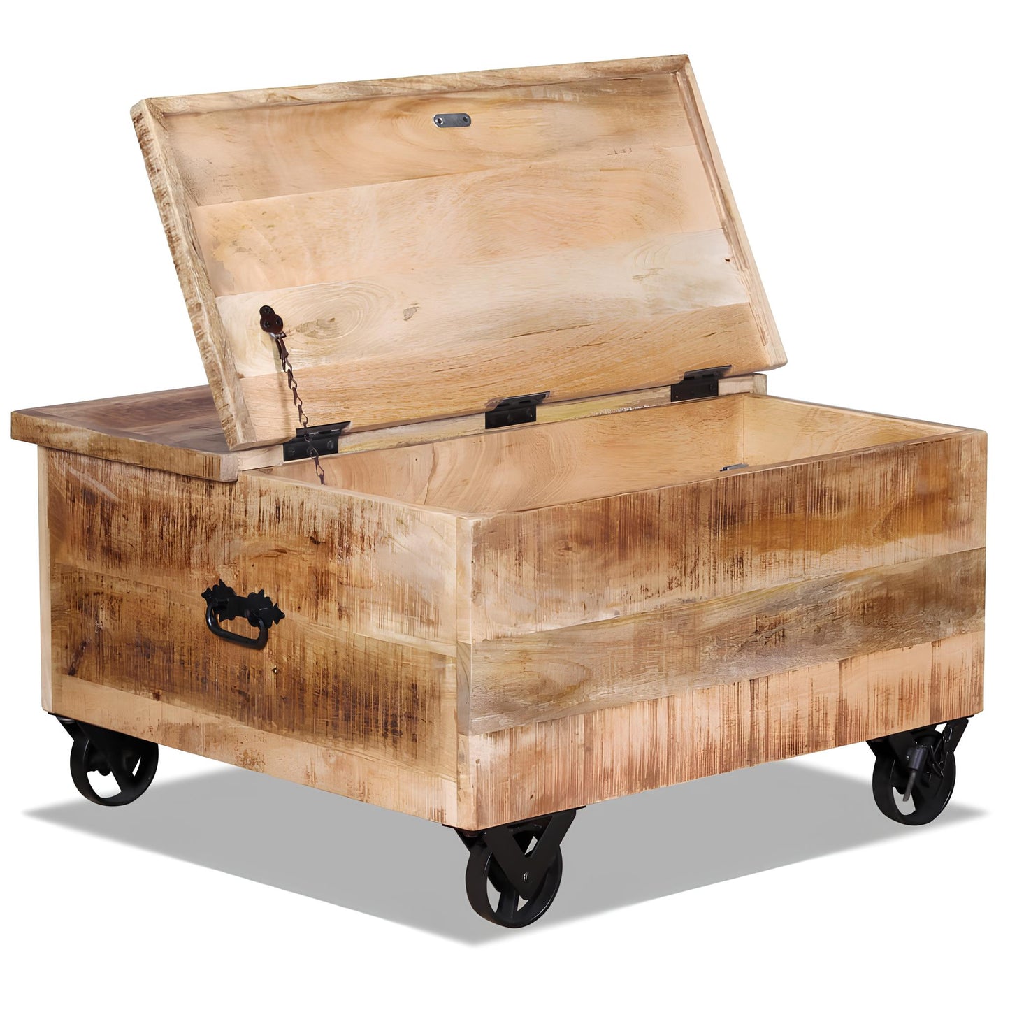Raw Mango Wood Coffee Table on Wheels with Drawers - Homevalley.co.uk