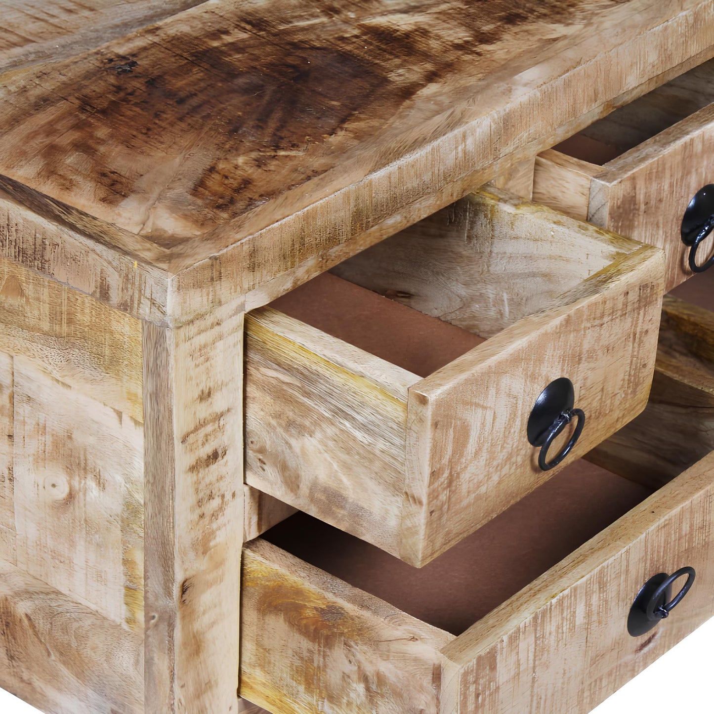 Raw Mango Wood Coffee Table on Wheels with Drawers - Homevalley.co.uk