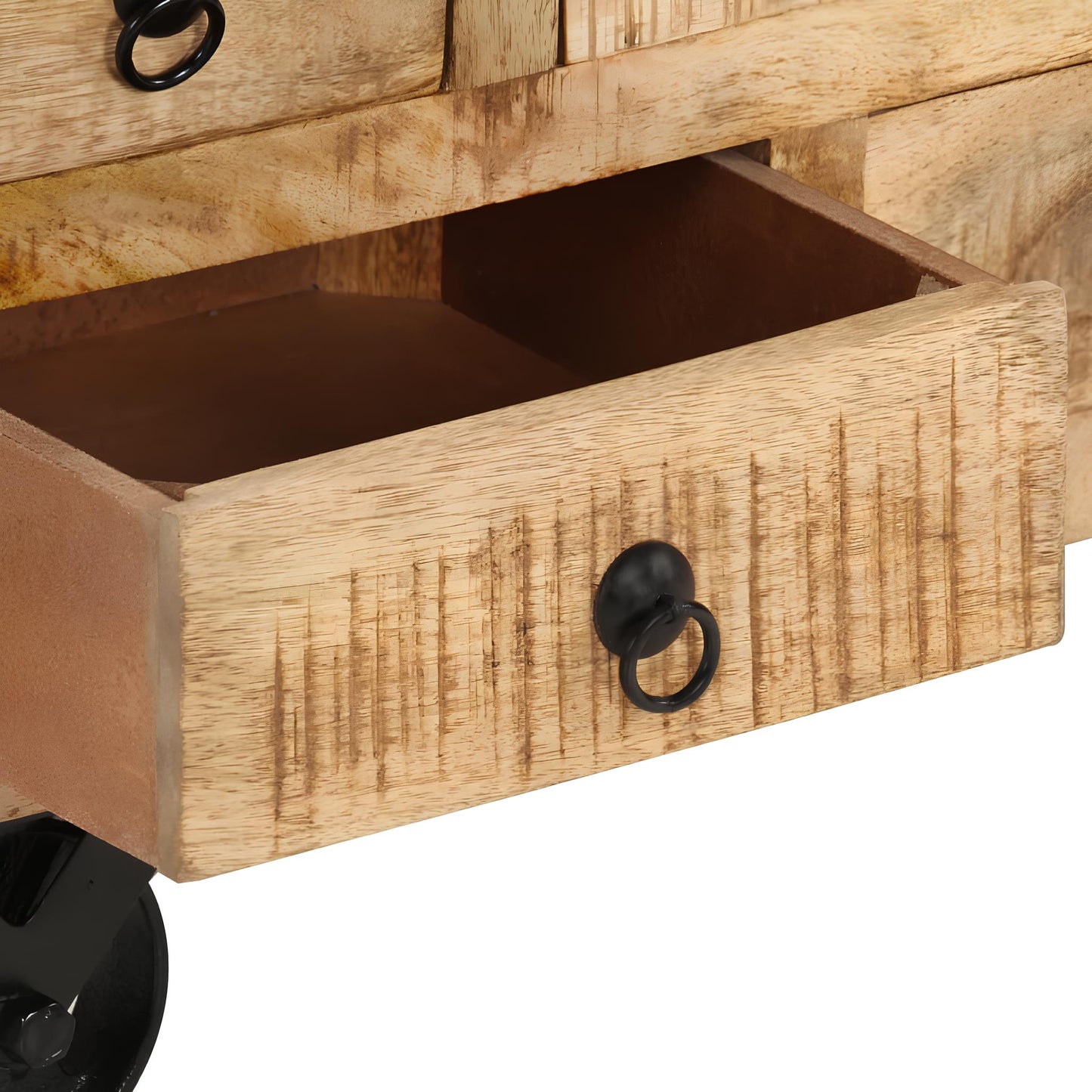 Raw Mango Wood Coffee Table on Wheels with Drawers - Homevalley.co.uk