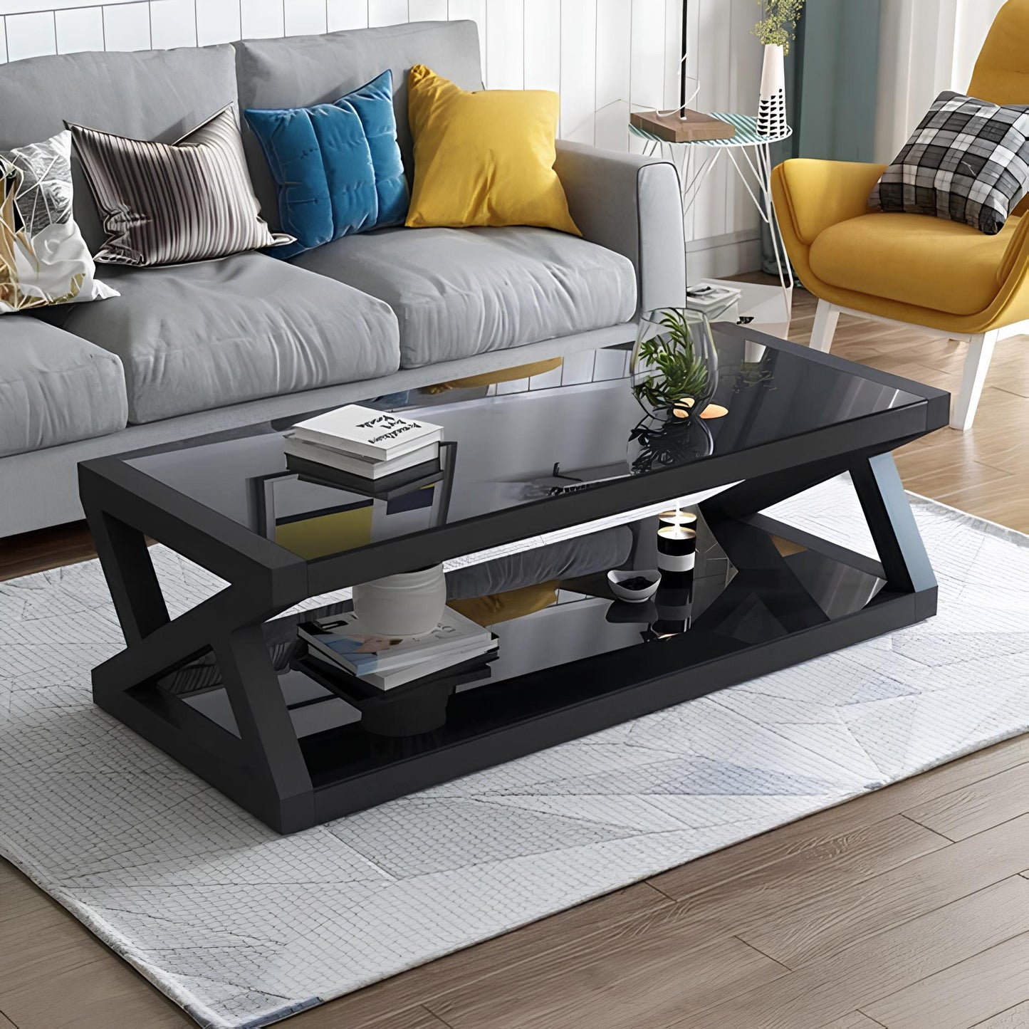 Rectangle Tempered Glass Japanese Style Coffee Table - Homevalley.co.uk