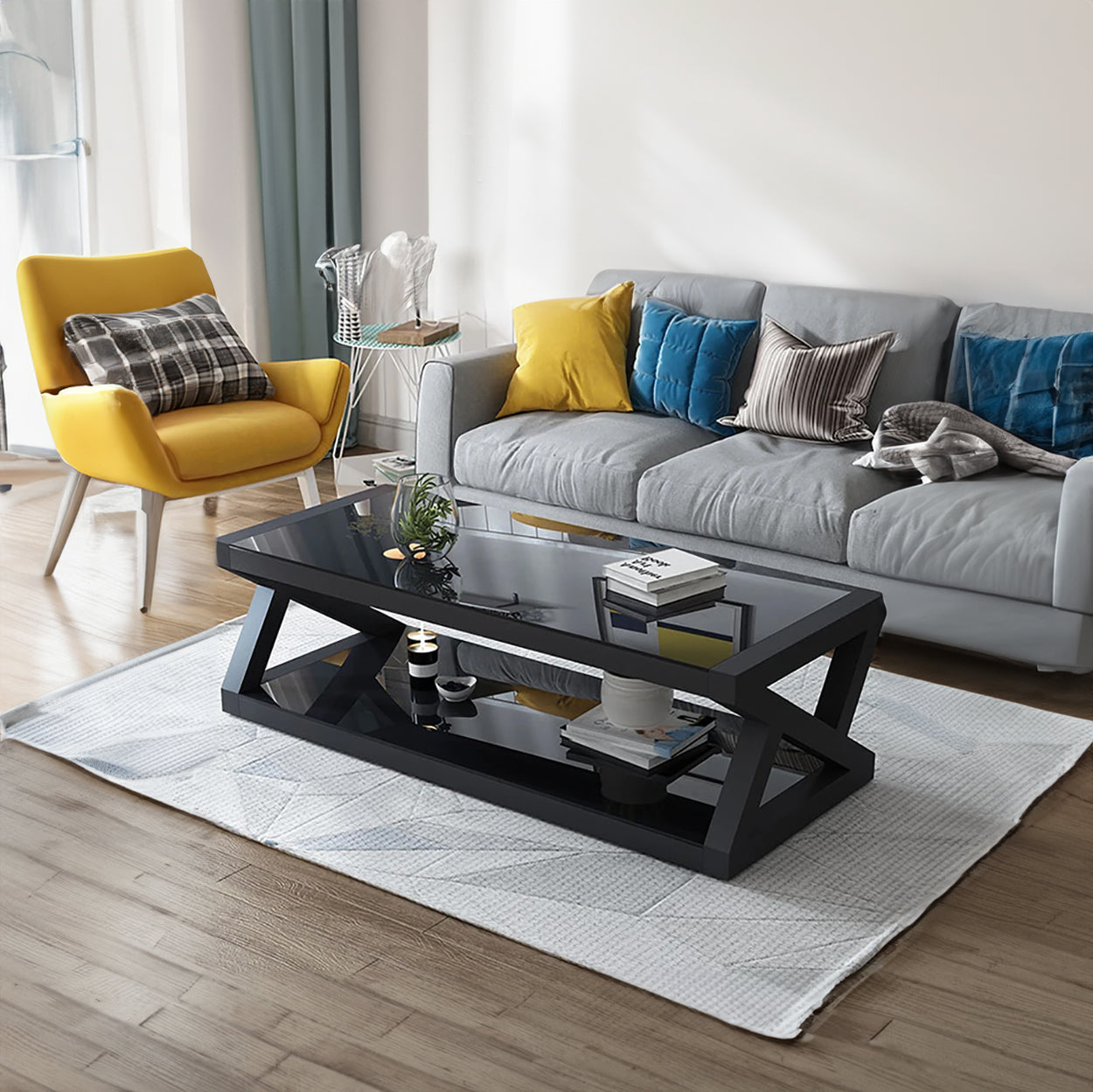 Rectangle Tempered Glass Japanese Style Coffee Table - Homevalley.co.uk