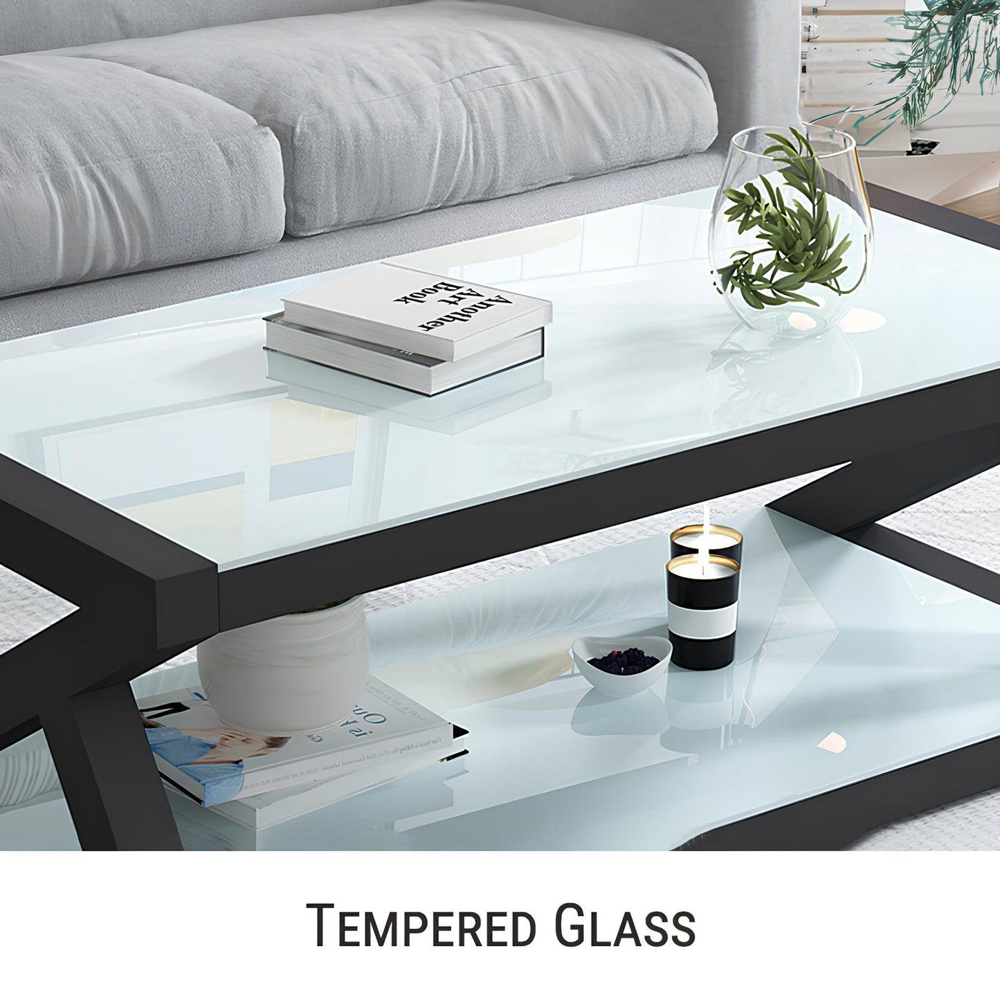 Rectangle Tempered Glass Japanese Style Coffee Table - Homevalley.co.uk