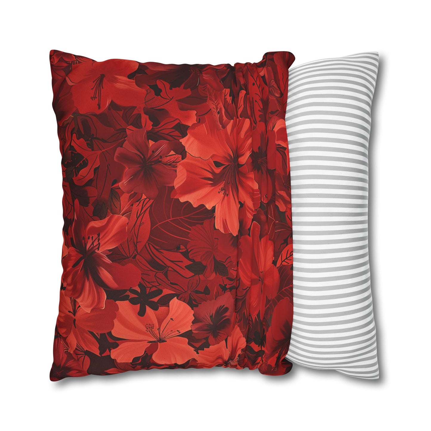 Red Flowers Square Pillowcase, Floral Decor, Flowers and Plants - Homevalley.co.uk