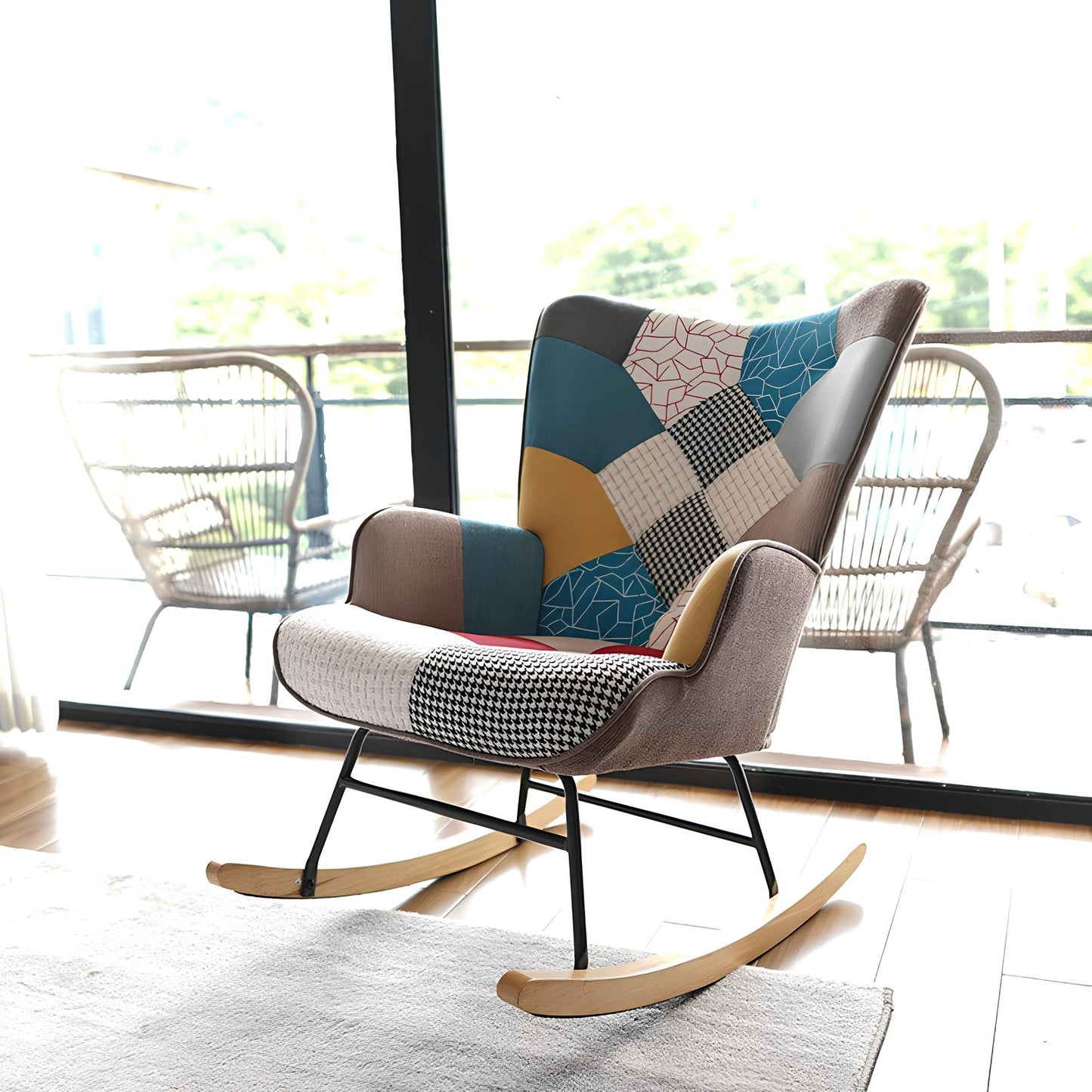 Rocking Swivel Patchwork Yellow Blue Pink Orange Grey Armchair Seat Footstool - Homevalley.co.uk