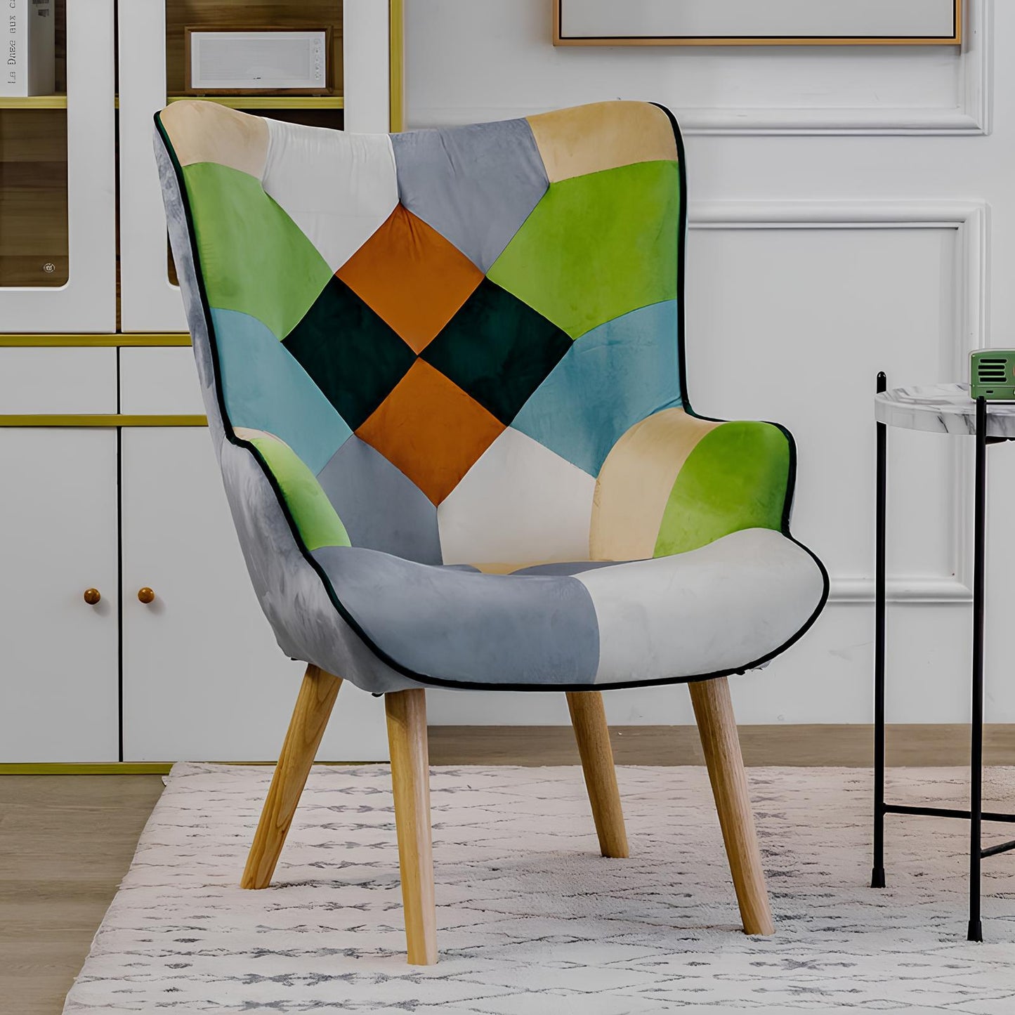 Rocking Swivel Patchwork Yellow Blue Pink Orange Grey Armchair Seat Footstool - Homevalley.co.uk
