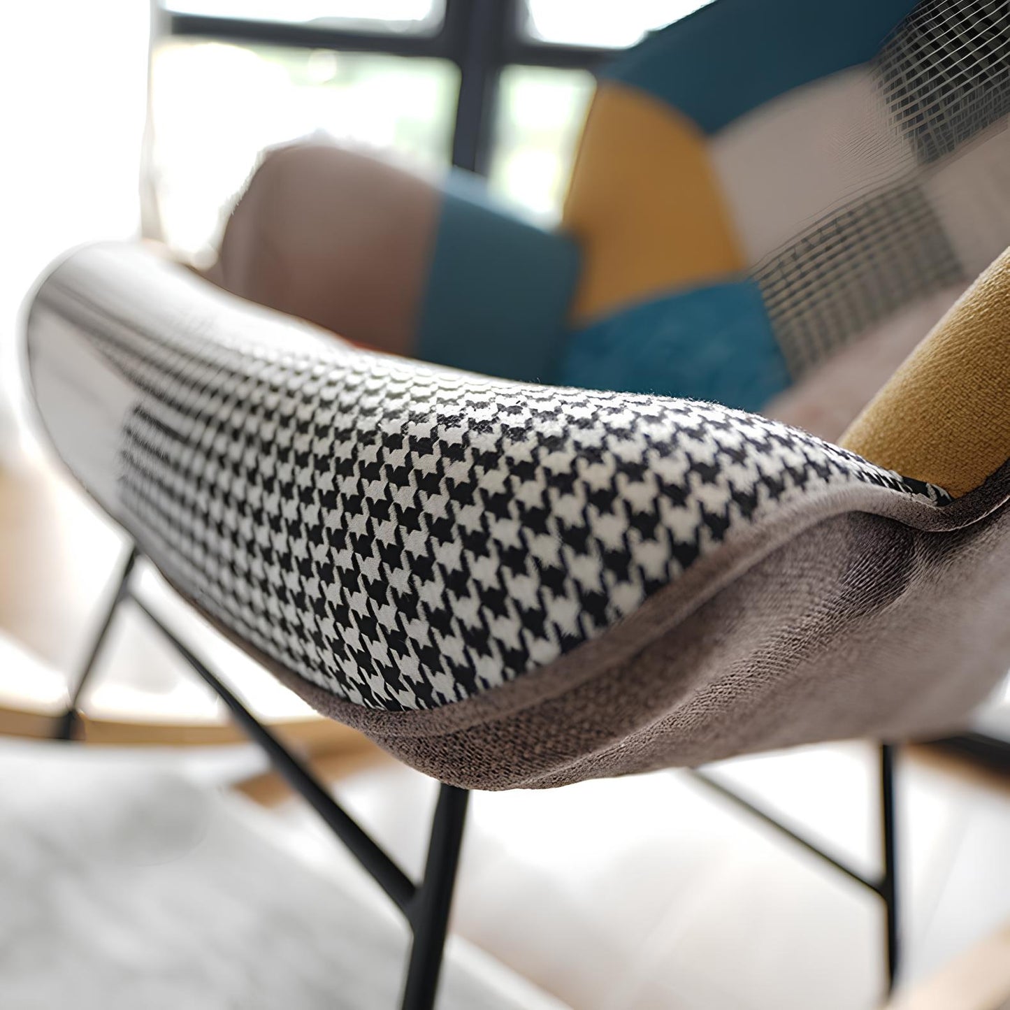 Rocking Swivel Patchwork Yellow Blue Pink Orange Grey Armchair Seat Footstool - Homevalley.co.uk