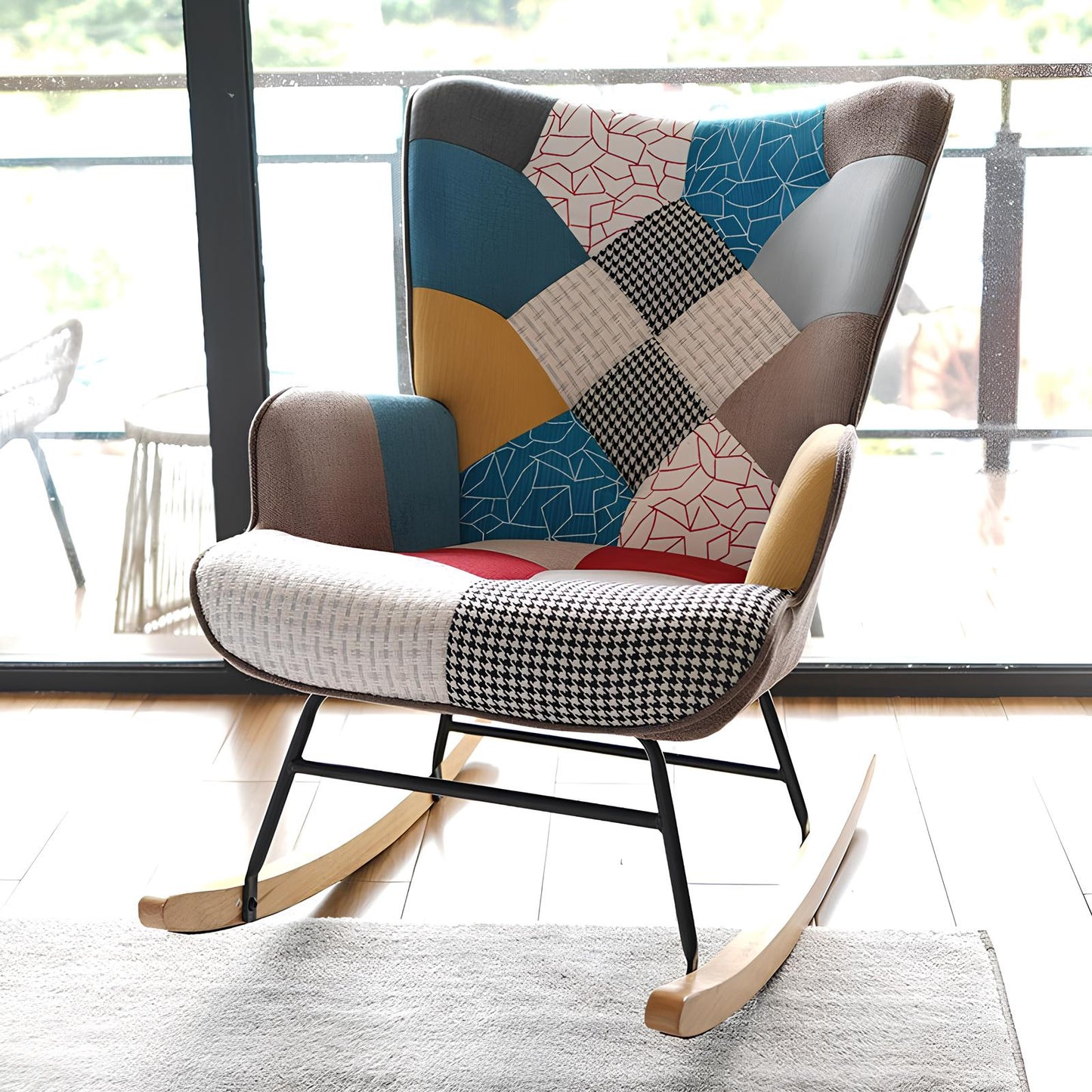 Rocking Swivel Patchwork Yellow Blue Pink Orange Grey Armchair Seat Footstool - Homevalley.co.uk