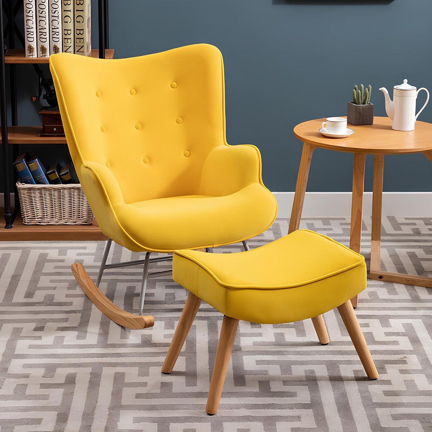 Rocking Swivel Patchwork Yellow Blue Pink Orange Grey Armchair Seat Footstool - Homevalley.co.uk