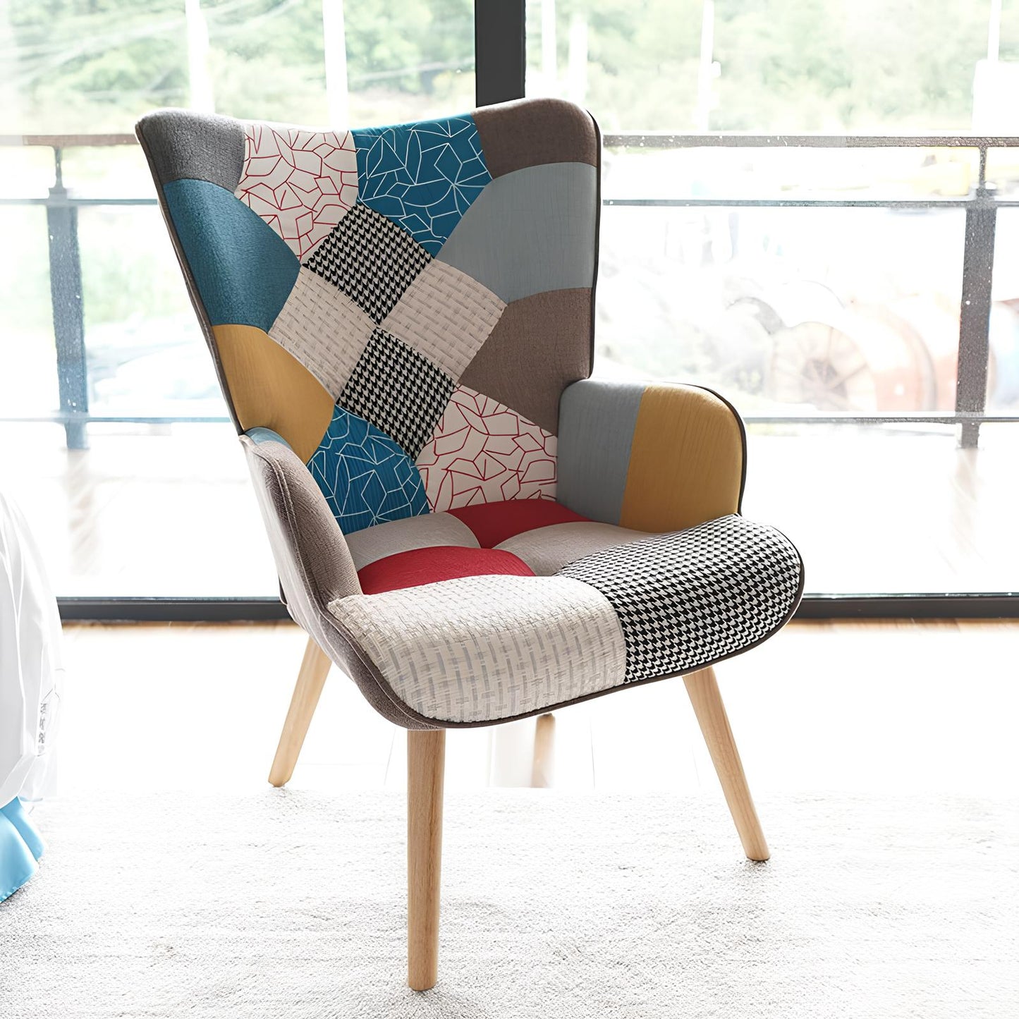 Rocking Swivel Patchwork Yellow Blue Pink Orange Grey Armchair Seat Footstool - Homevalley.co.uk