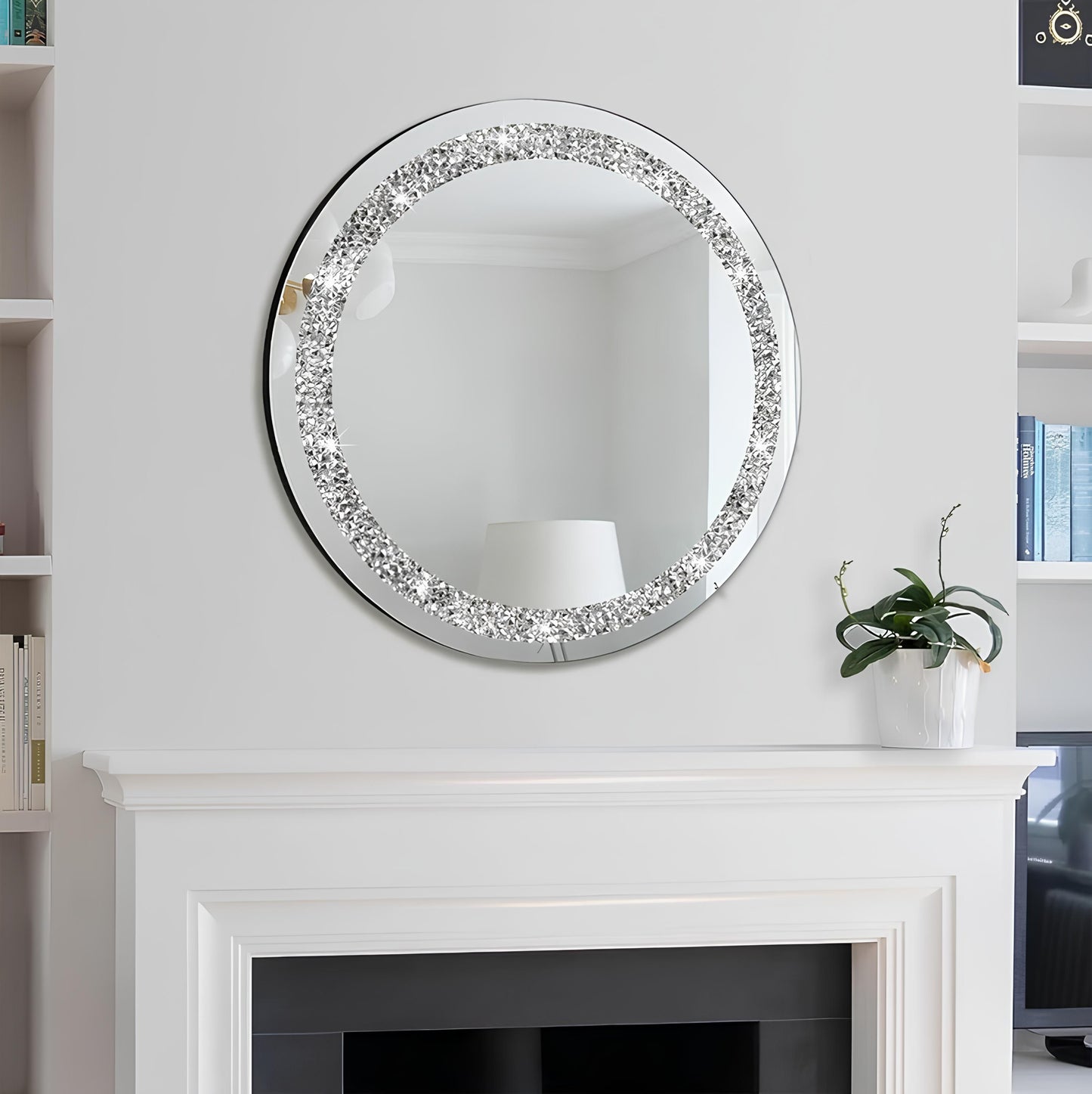 Round Decorative Wall Mirror with Crushed Crystal Diamonds - Homevalley.co.uk
