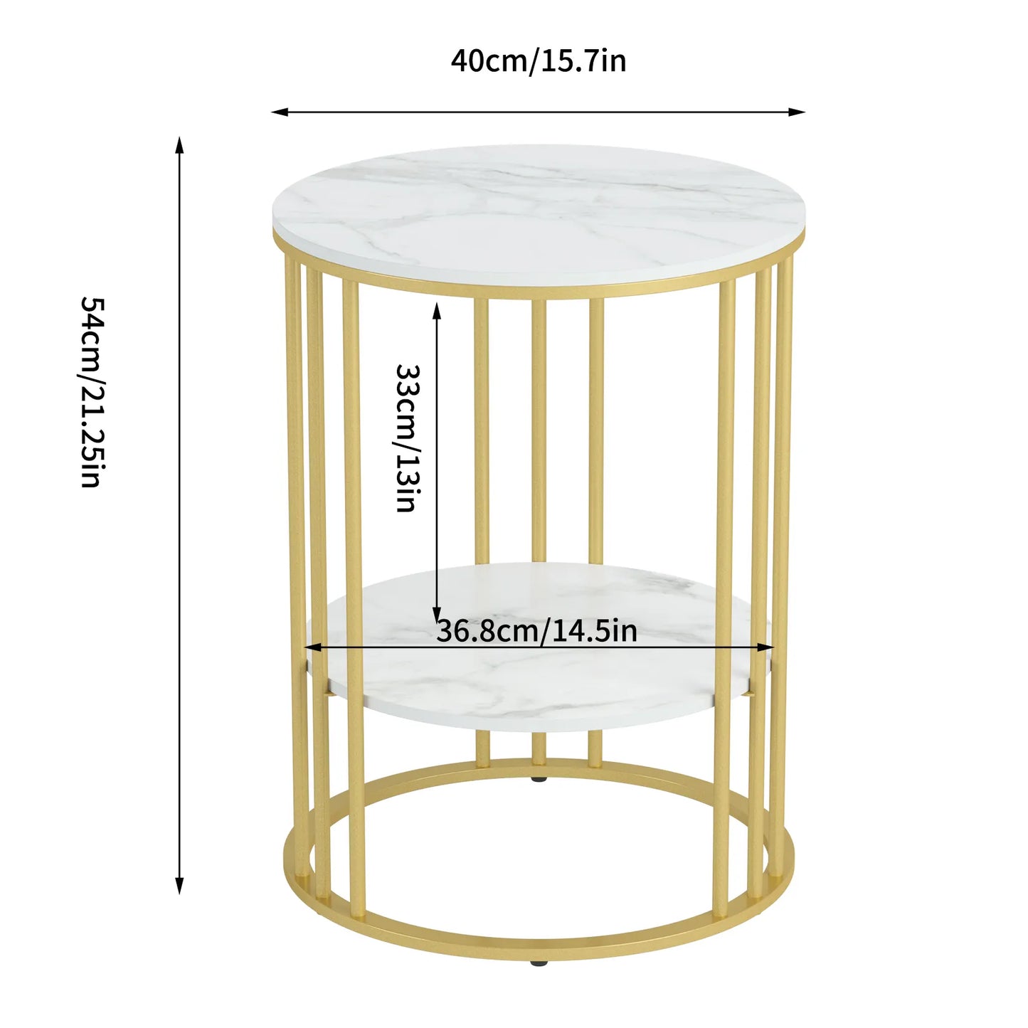Round Marble Accent Gold Metal Frame Table Storage Table - Homevalley.co.uk