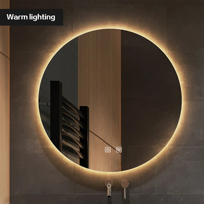 Round Smart Bathroom Mirror, Anti Fog Touch Screen - Homevalley.co.uk