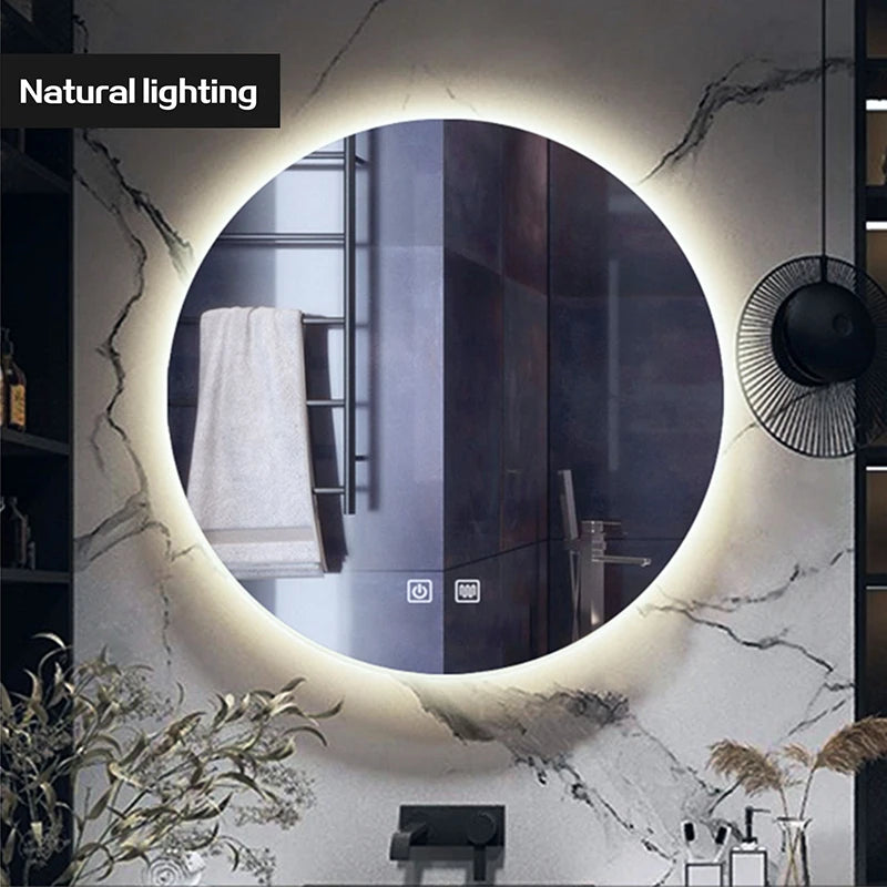 Round Smart Bathroom Mirror, Anti Fog Touch Screen - Homevalley.co.uk