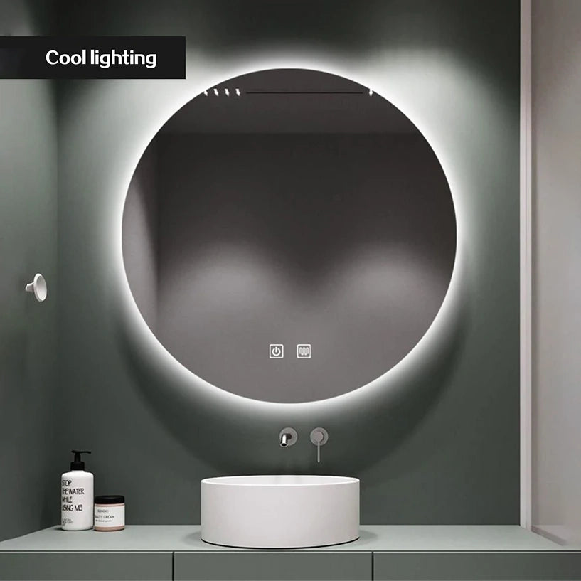 Round Smart Bathroom Mirror, Anti Fog Touch Screen - Homevalley.co.uk