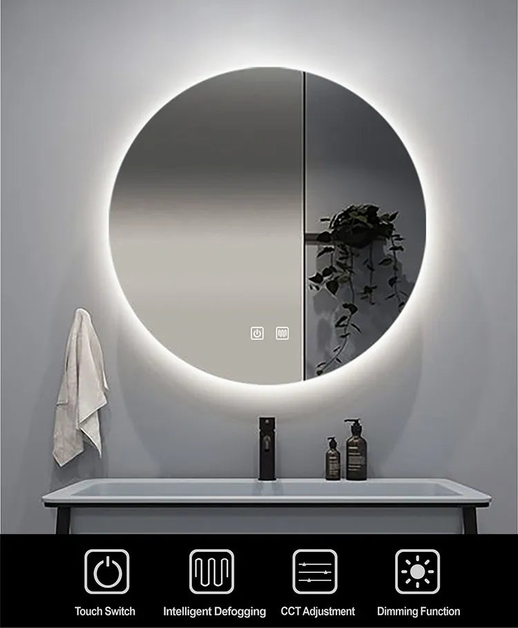 Round Smart Bathroom Mirror, Anti Fog Touch Screen - Homevalley.co.uk