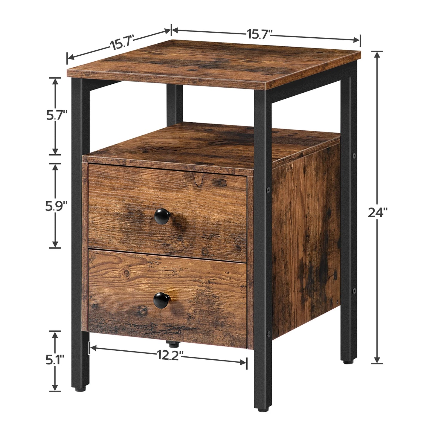 Rustic Bedside Table with Drawers - Homevalley.co.uk
