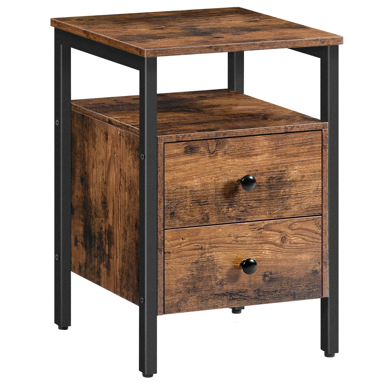 Rustic Bedside Table with Drawers - Homevalley.co.uk