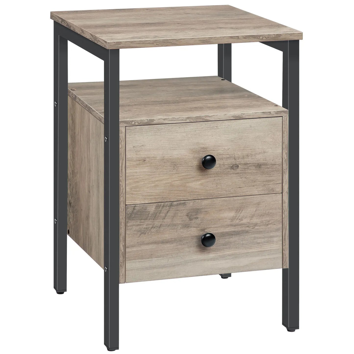 Rustic Bedside Table with Drawers - Homevalley.co.uk