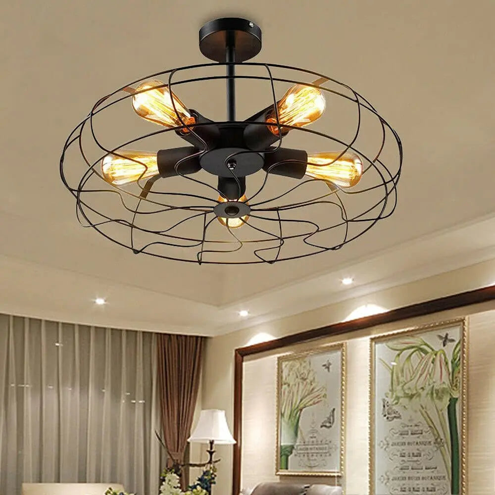 Rustic Iron Cage Chandelier Industrial Pendant - Homevalley.co.uk