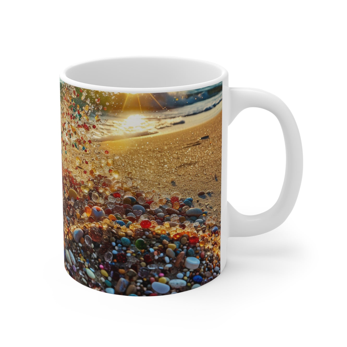 Sandy Beach White Ceramic Coffee Mug, Sea and Sand Coffe Cup, Sunshine Tea Cup, Gift for Her, Gift Idea,11oz - Homevalley.co.uk