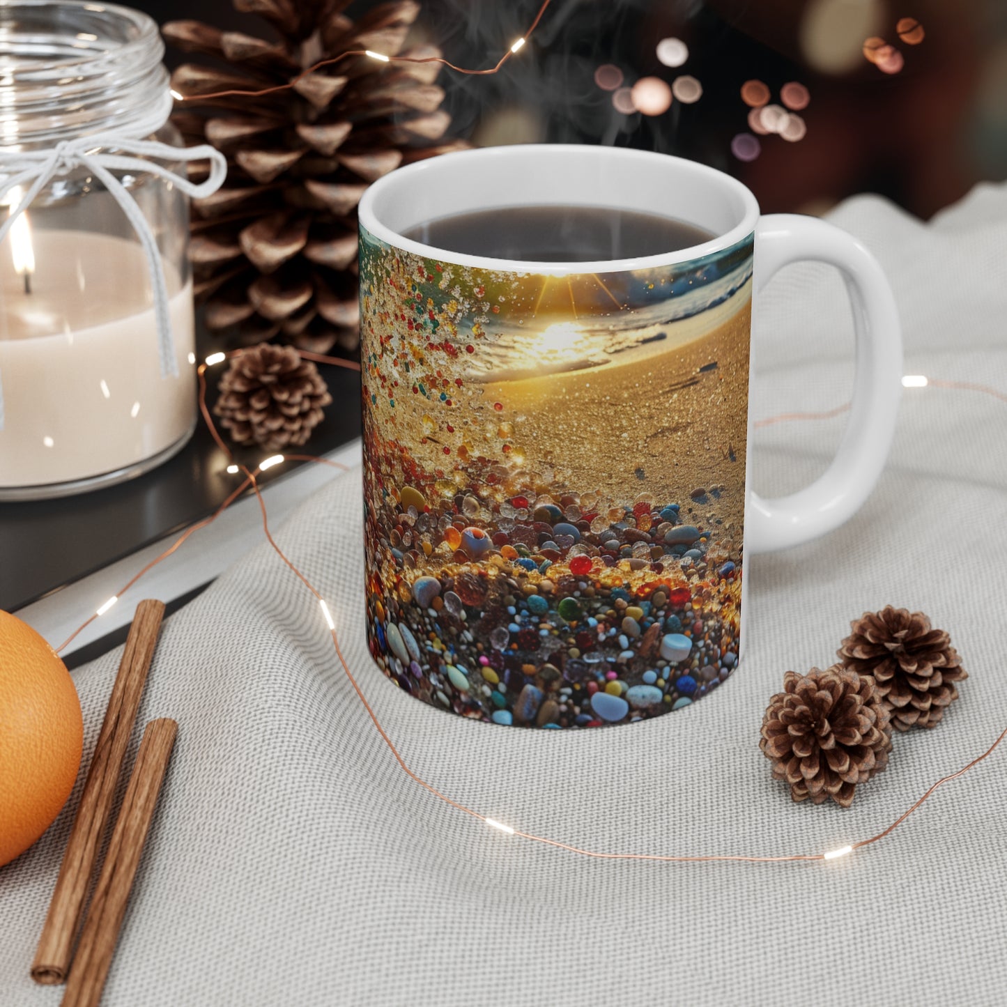 Sandy Beach White Ceramic Coffee Mug, Sea and Sand Coffe Cup, Sunshine Tea Cup, Gift for Her, Gift Idea,11oz - Homevalley.co.uk