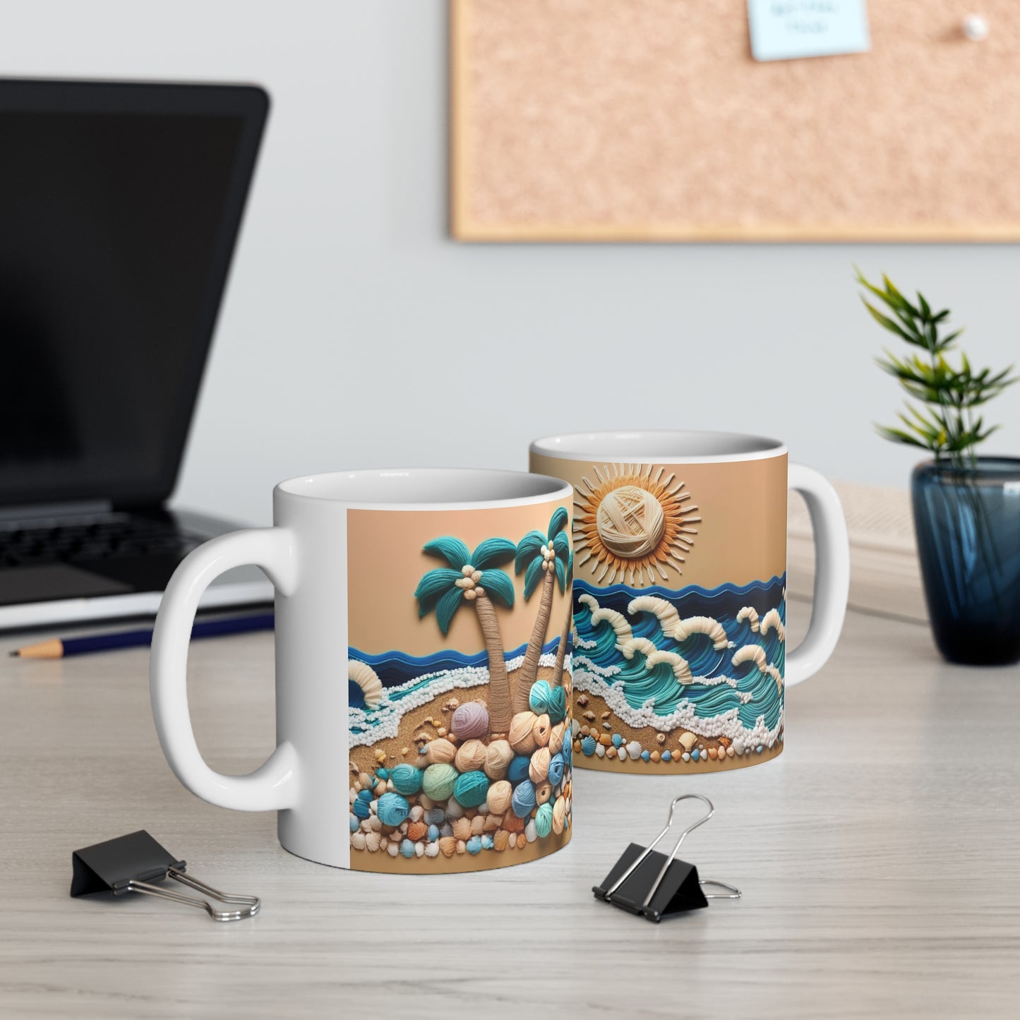 Sandy Beach White Ceramic Coffee Mug, Sea and Sand Coffee Cup, Sunshine Tea Cup, Gift for Her, Gift Idea, 11oz - Homevalley.co.uk