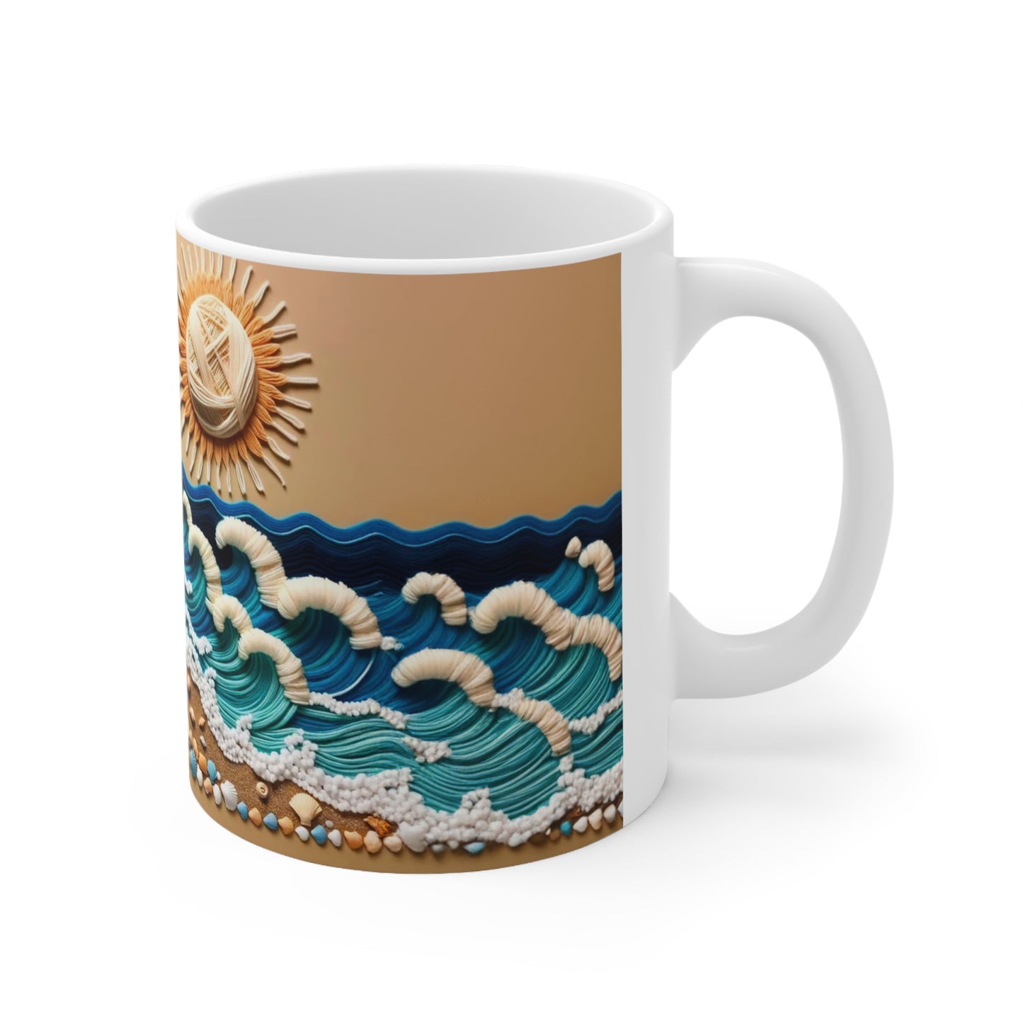 Sandy Beach White Ceramic Coffee Mug, Sea and Sand Coffee Cup, Sunshine Tea Cup, Gift for Her, Gift Idea, 11oz - Homevalley.co.uk