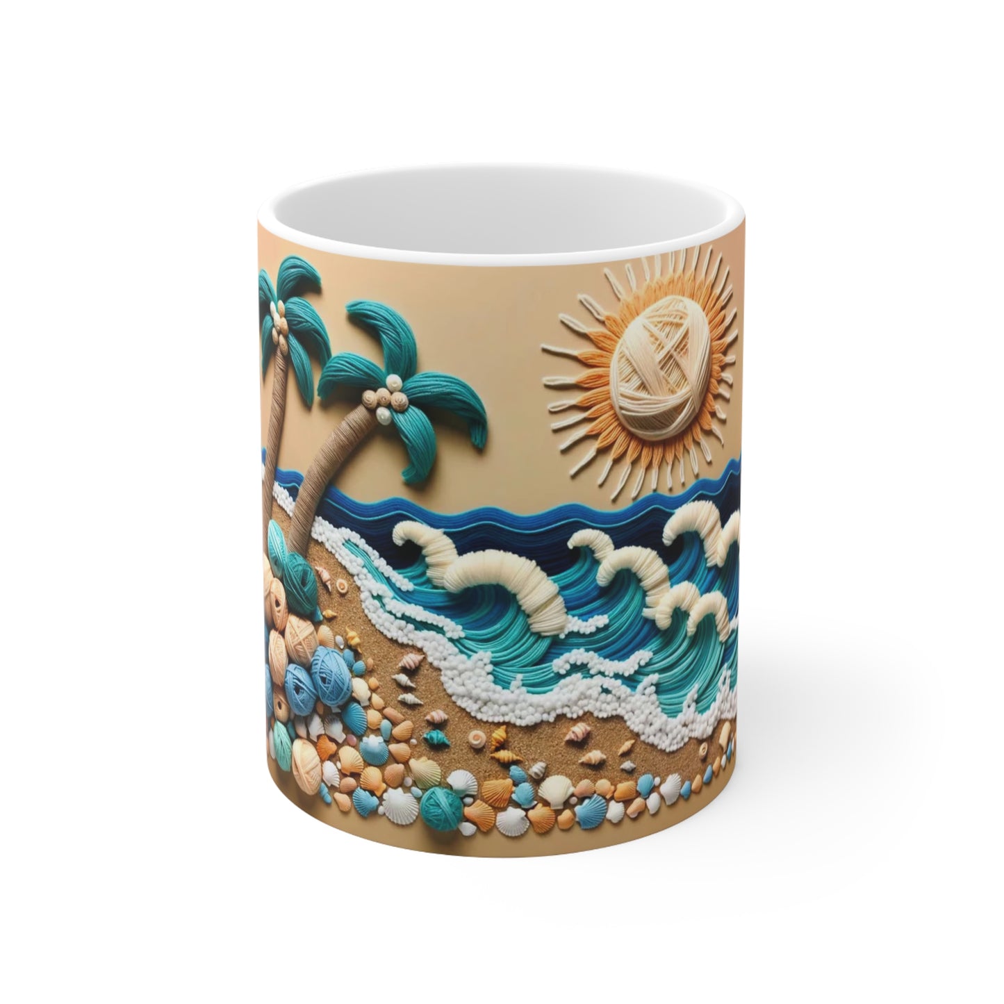 Sandy Beach White Ceramic Coffee Mug, Sea and Sand Coffee Cup, Sunshine Tea Cup, Gift for Her, Gift Idea, 11oz - Homevalley.co.uk