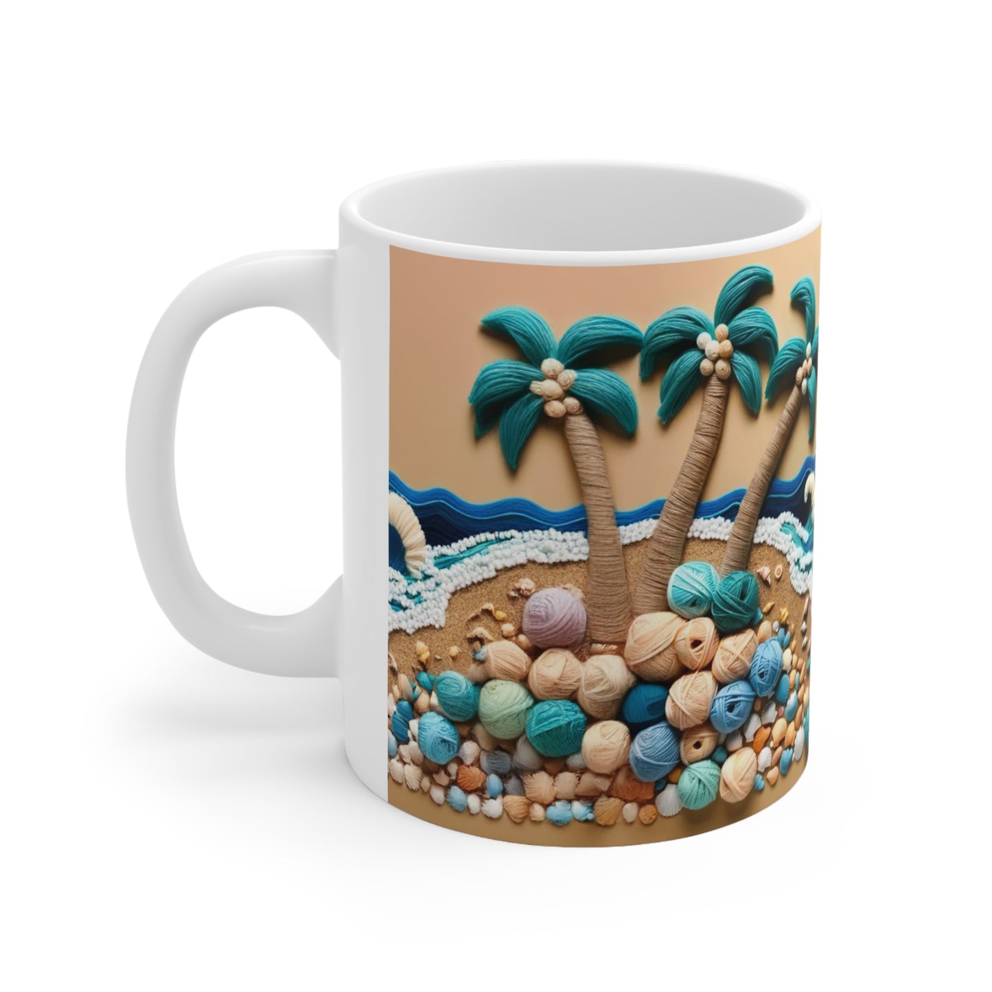 Sandy Beach White Ceramic Coffee Mug, Sea and Sand Coffee Cup, Sunshine Tea Cup, Gift for Her, Gift Idea, 11oz - Homevalley.co.uk