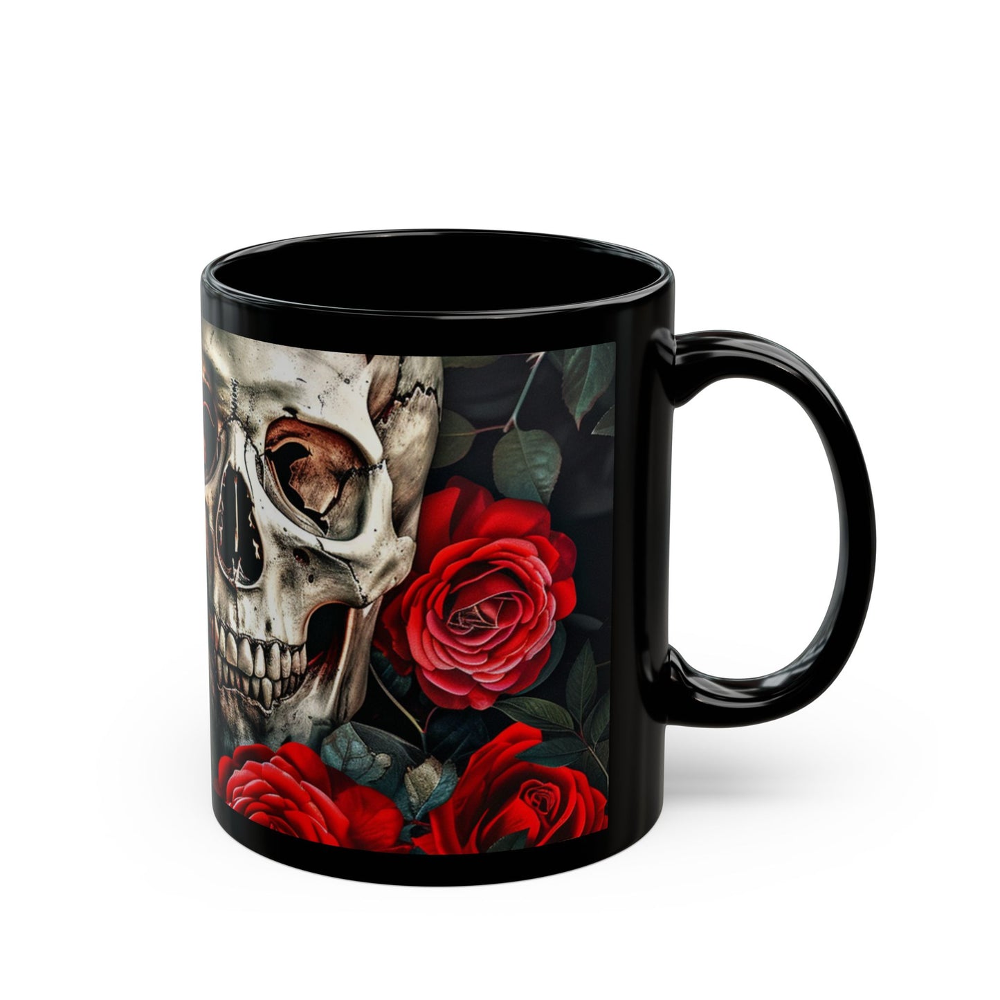 Scull and Red Roses Black Coffee Mug, Black Tea Cup, Gift for Him, Gift for Her, Father's day, Mother's day, Gift Idea (11oz, 15oz) - Homevalley.co.uk