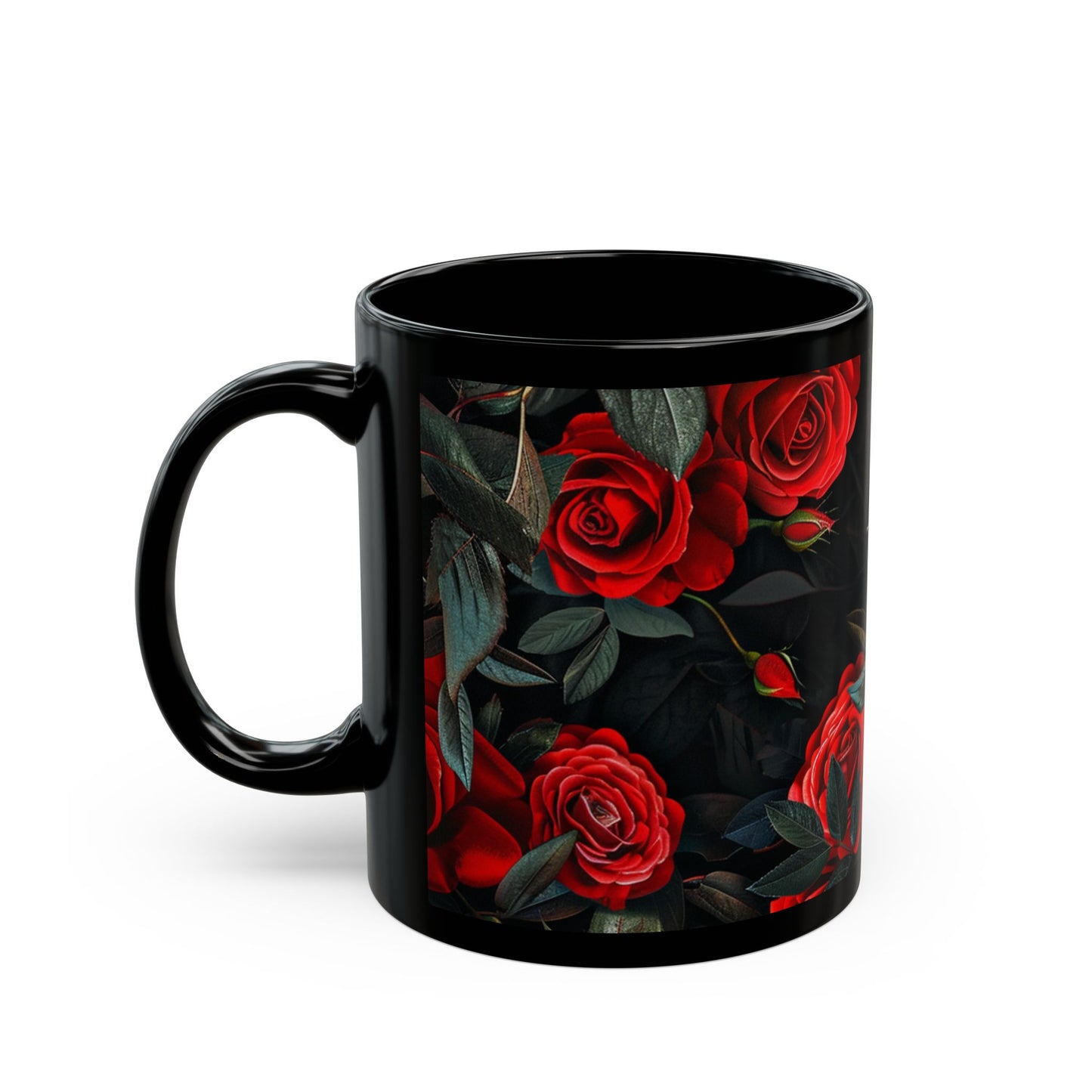 Scull and Red Roses Black Coffee Mug, Black Tea Cup, Gift for Him, Gift for Her, Father's day, Mother's day, Gift Idea (11oz, 15oz) - Homevalley.co.uk