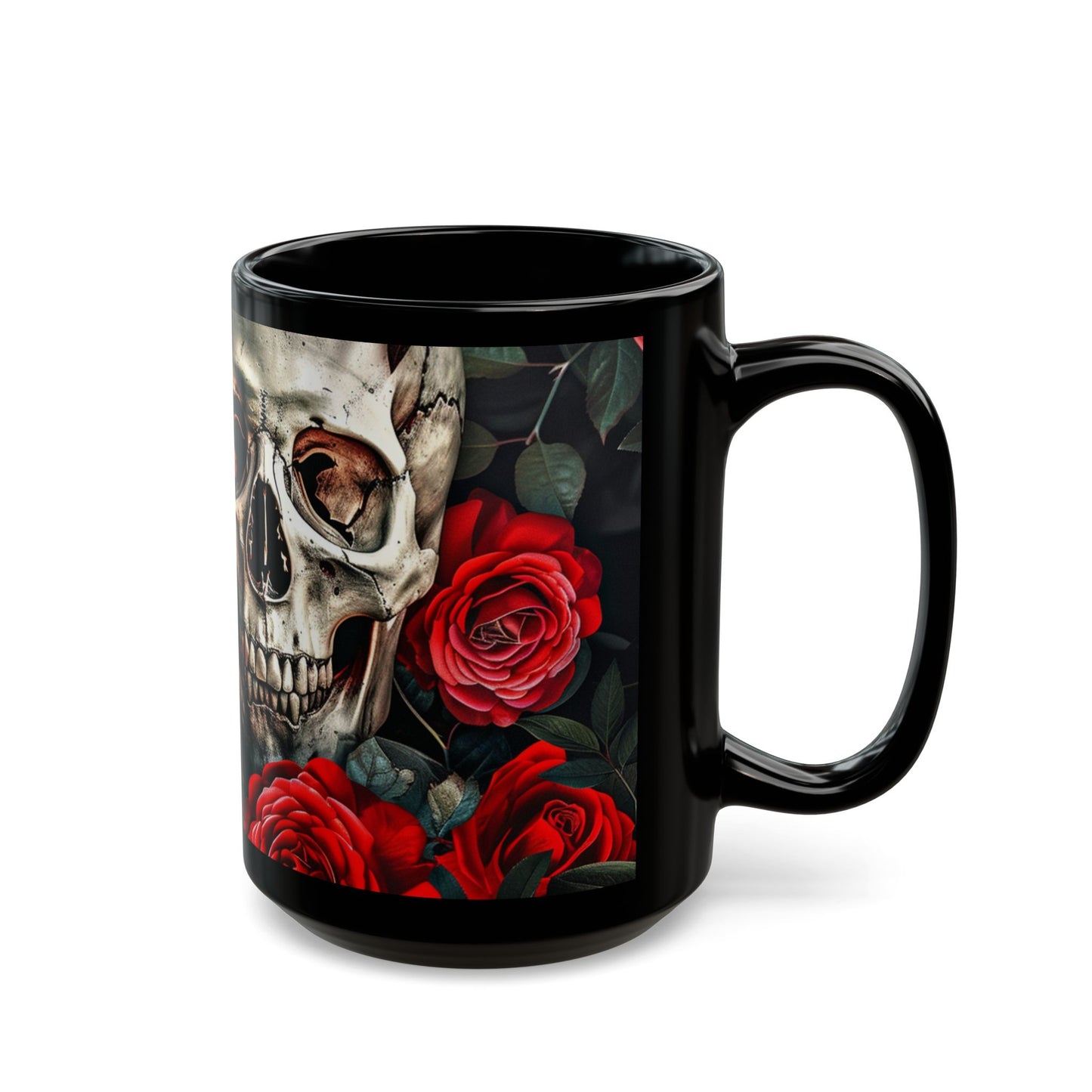 Scull and Red Roses Black Coffee Mug, Black Tea Cup, Gift for Him, Gift for Her, Father's day, Mother's day, Gift Idea (11oz, 15oz) - Homevalley.co.uk