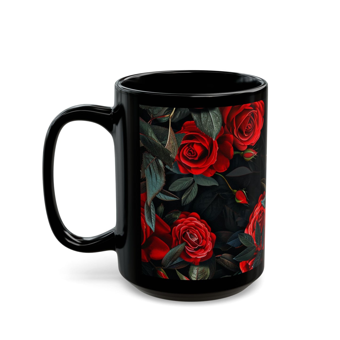 Scull and Red Roses Black Coffee Mug, Black Tea Cup, Gift for Him, Gift for Her, Father's day, Mother's day, Gift Idea (11oz, 15oz) - Homevalley.co.uk