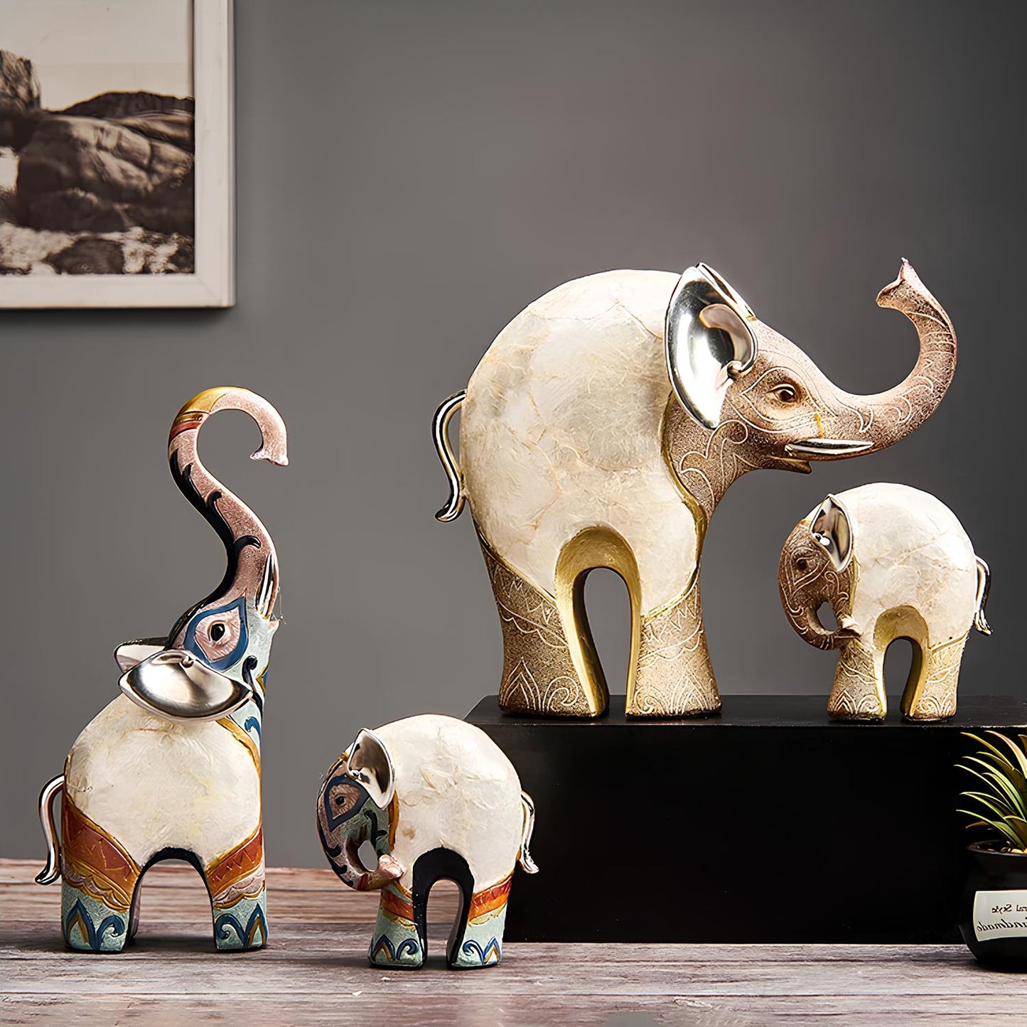 Set of 2 Elephant Figurine Statues Ornaments - Homevalley.co.uk