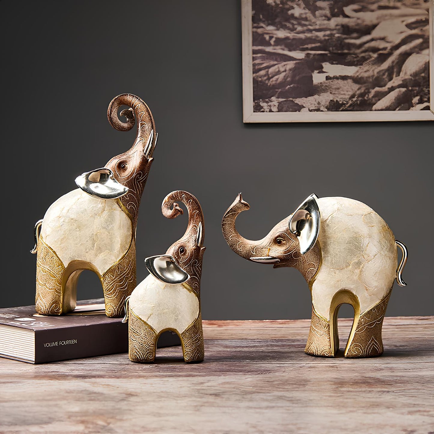 Set of 2 Elephant Figurine Statues Ornaments - Homevalley.co.uk