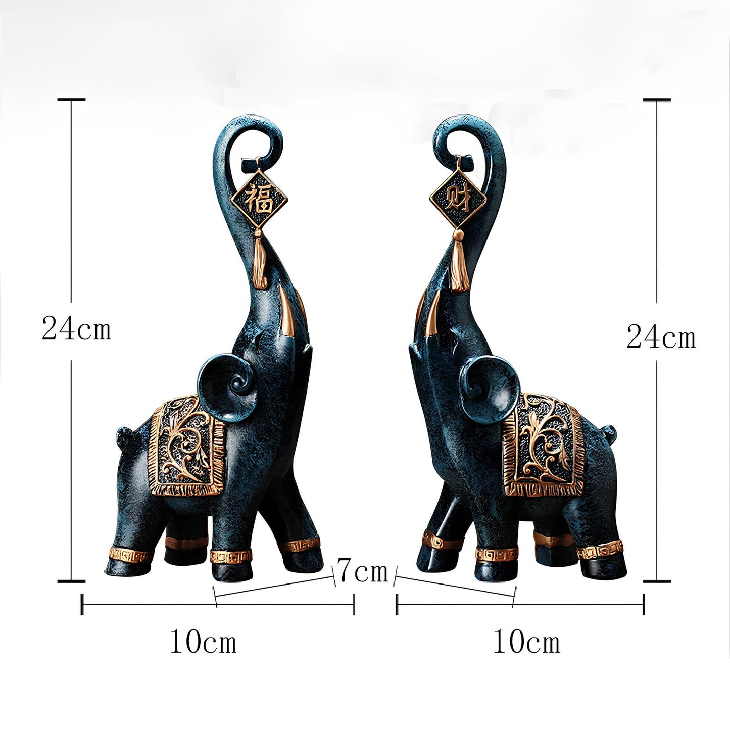 Set of 2 Lucky Elephant Resin Statues Sculpture Ornament - Homevalley.co.uk