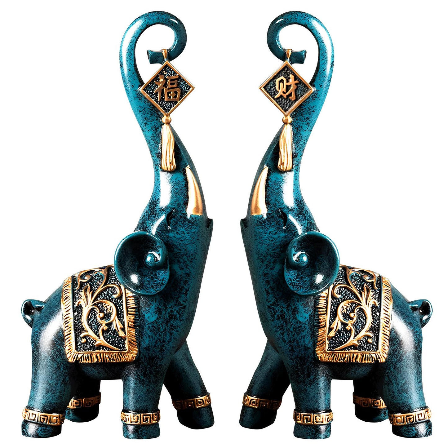 Set of 2 Lucky Elephant Resin Statues Sculpture Ornament - Homevalley.co.uk