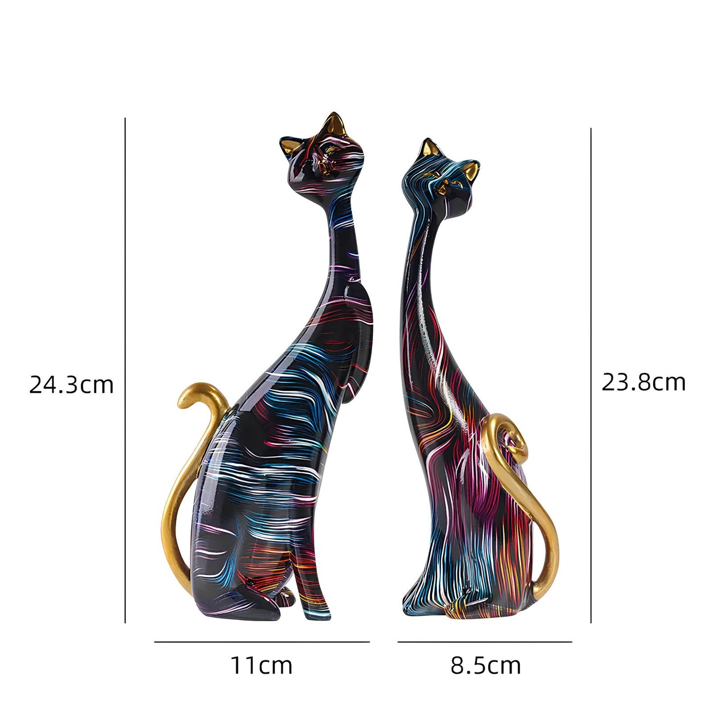 Set of 2 Resin Cat Figurines Ornaments - Homevalley.co.uk