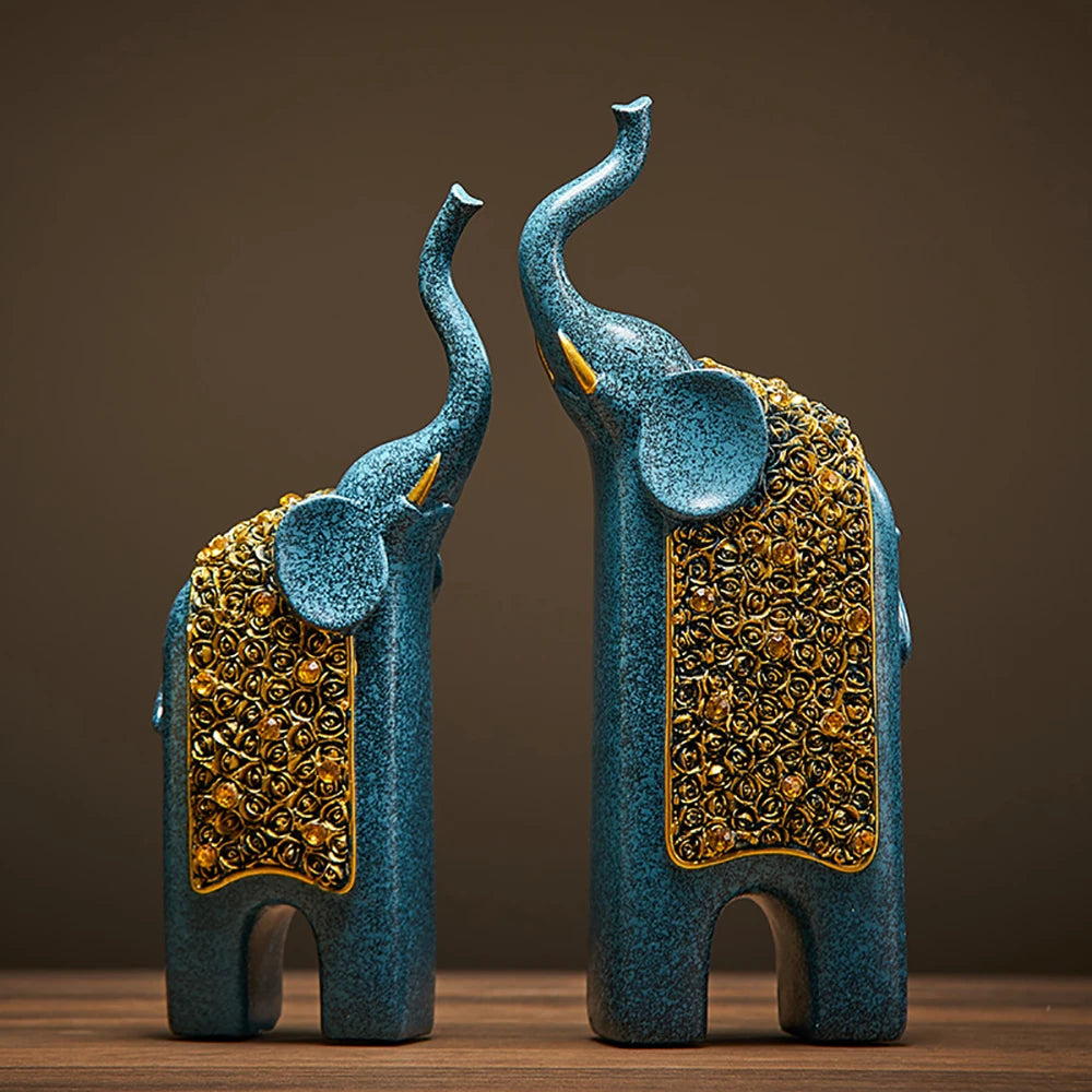 Set of 2 Resin Elephant Figurine Ornaments - Homevalley.co.uk